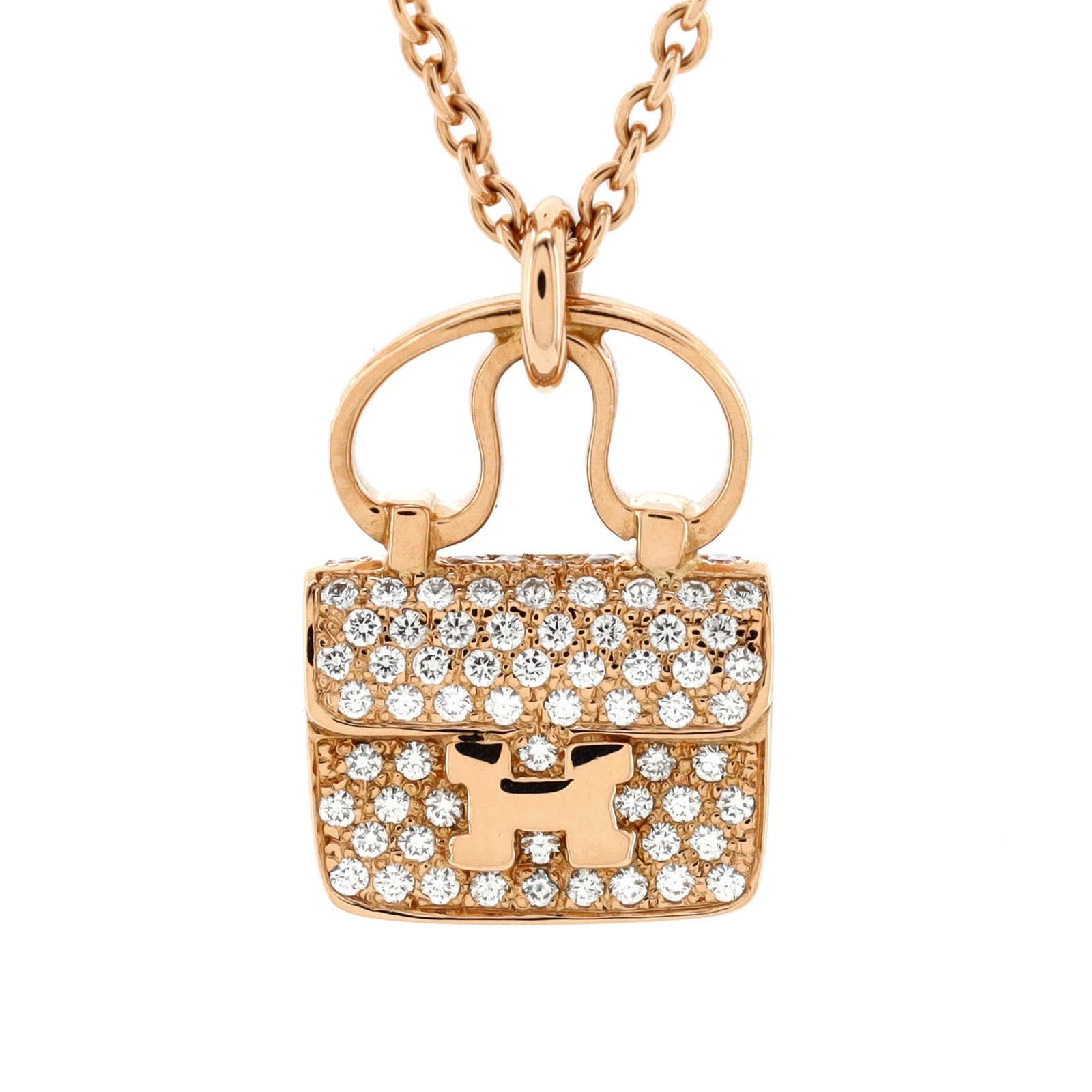 Image of Hermes Amulettes Constance Pendant Nm Necklace 18K Rose Gold, Women's