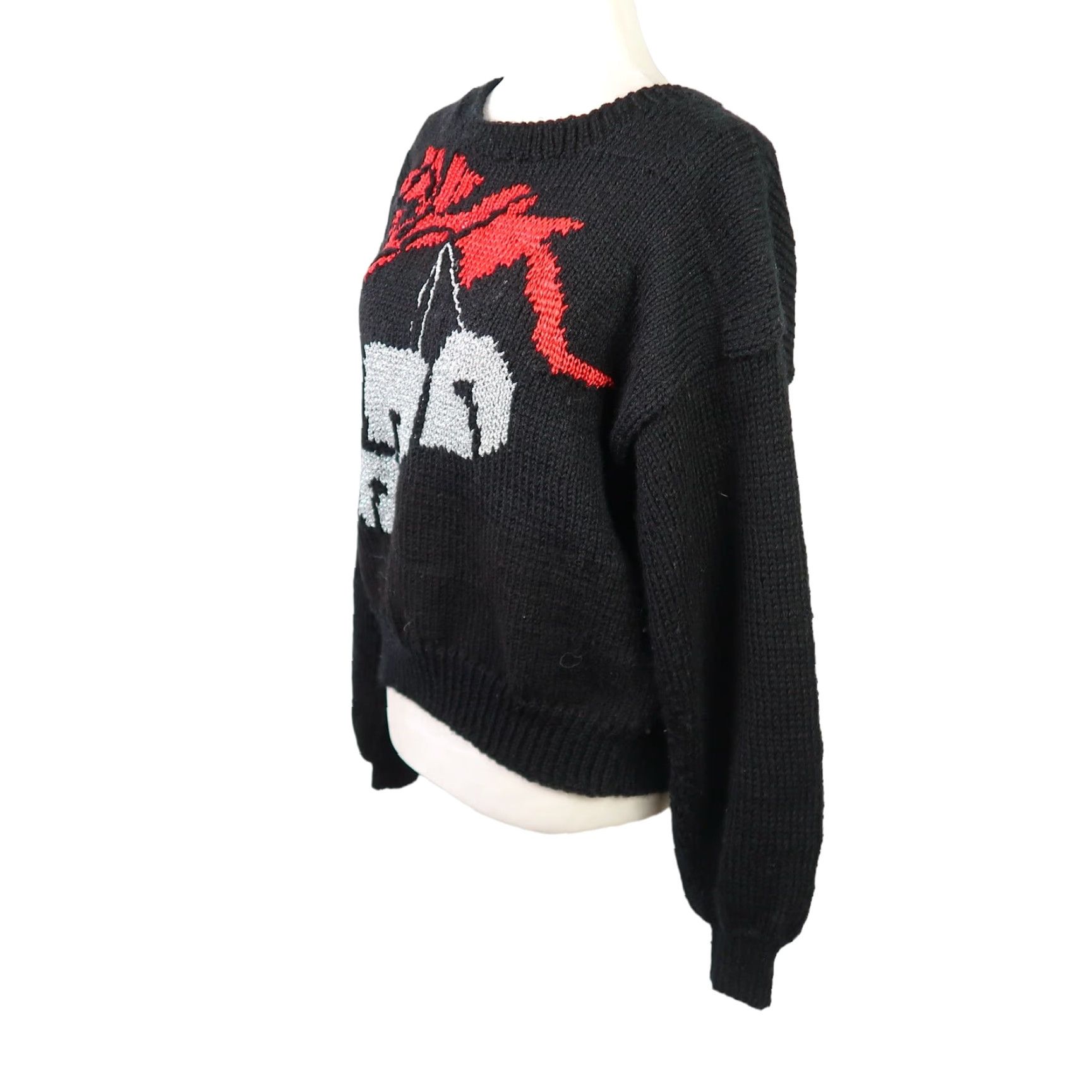 Bell VINTAGE 90s Black Knit Christmas Sweater Silver Bells L Women Crew Neck Pullover Christmas Christmas Sweater L Womens Size L / US 10 / IT 46 - 3 Thumbnail