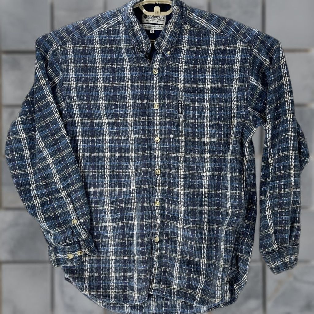 Vintage Columbia Flannel Shirt Mens M Blue Plaid Long Sleeve Button Up 100% Cotton Size US M / EU 48-50 / 2 - 1 Thumbnail