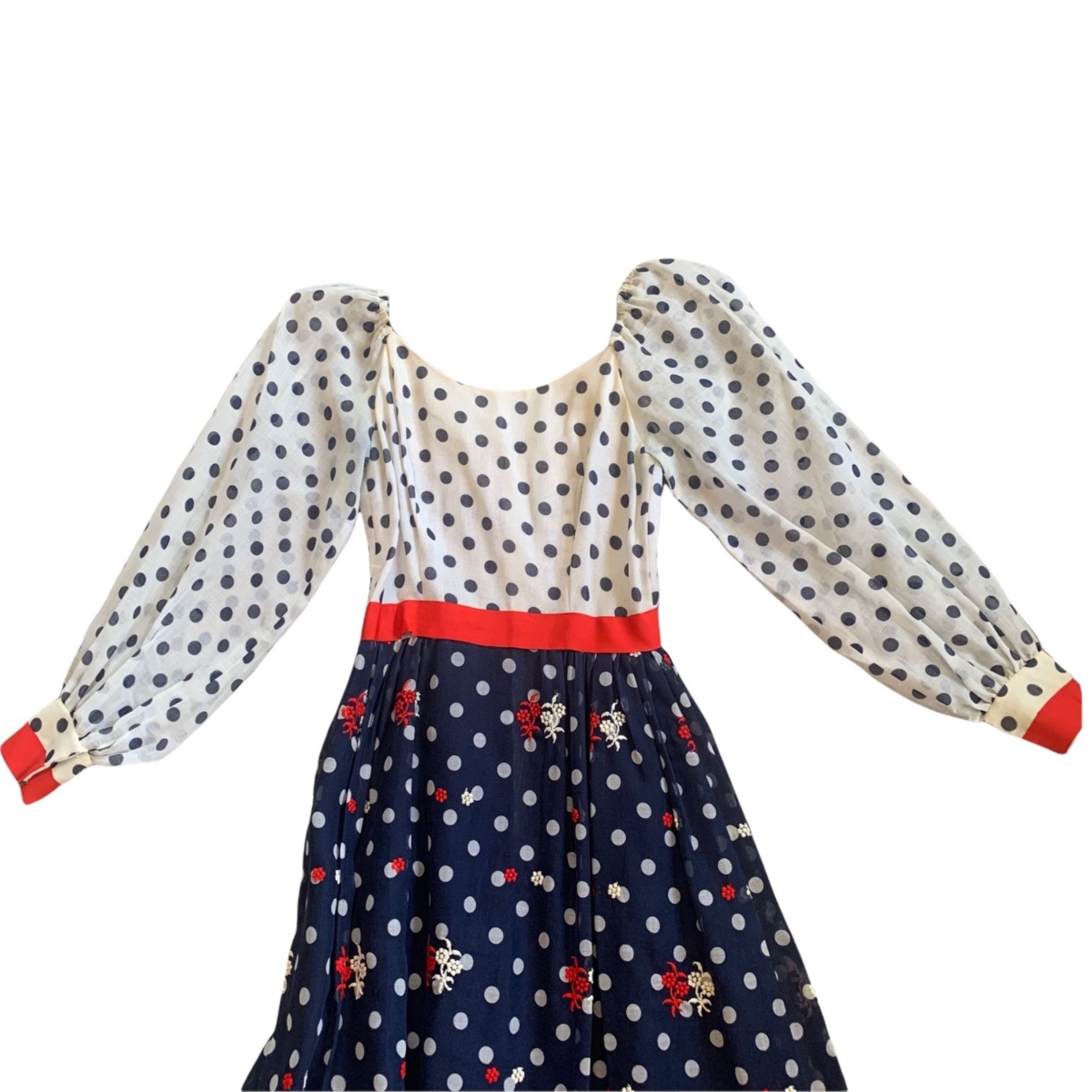 Vintage Vintage Elinor Gay ILGWU Polka Dot Floral Embroidered Maxi D Size S / US 4 / IT 40 - 4 Thumbnail