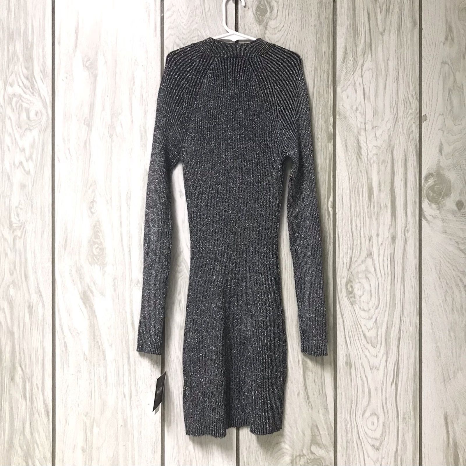 Vintage Byer California By&By Juniors Gunmetal Gray Ribbed Long Sleeve Mini Sweater Dress S Size S / US 4 / IT 40 - 3 Thumbnail