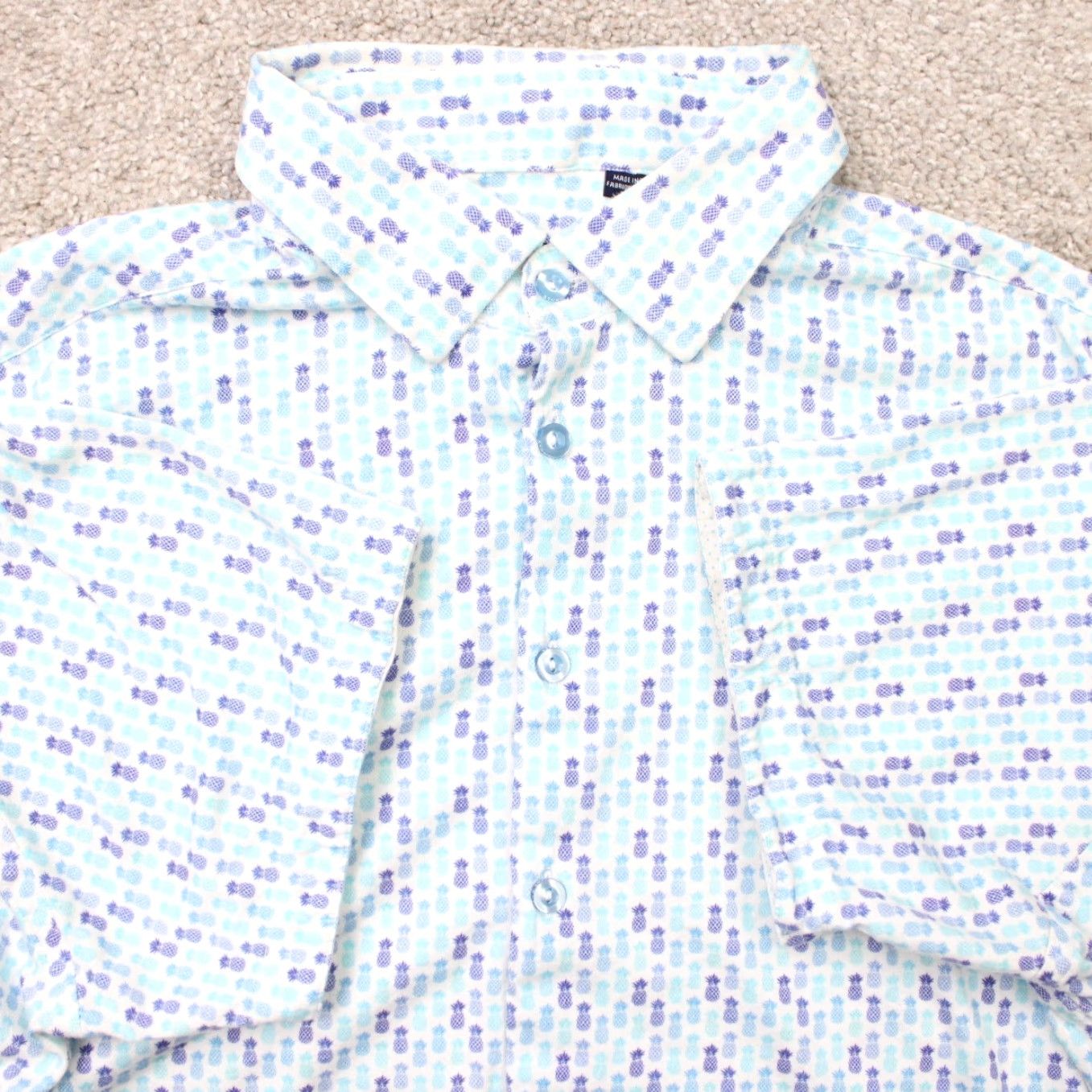 Vintage Stone Rose AOP Shirt Men Small Blue Pineapple All Over Print Cotton Short Sleeve Button-Up Shirt Size US S / EU 44-46 / 1 - 2 Thumbnail