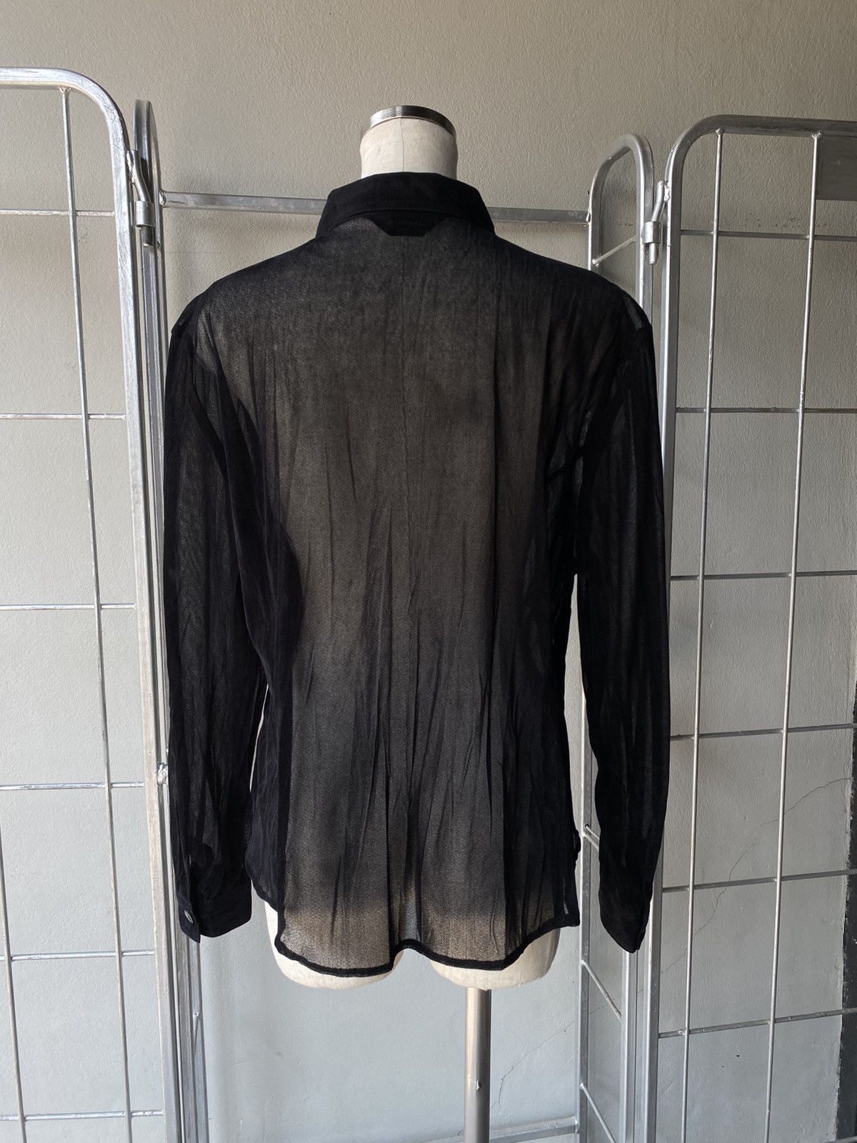 Designer Asuka Black Sheer Velvet Shirt. Size L / US 10 / IT 46 - 2 Thumbnail