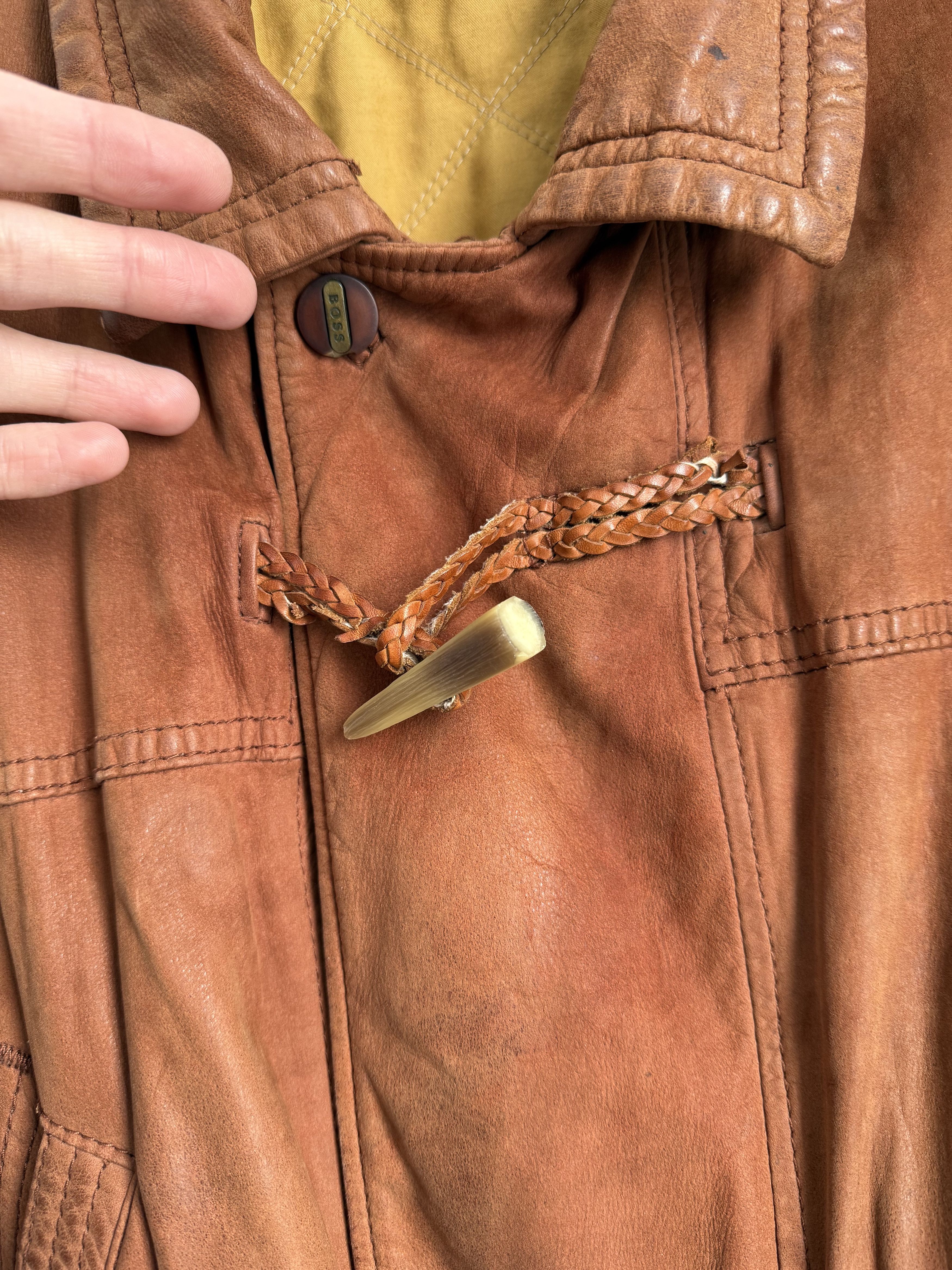 Hugo Boss Vintage 90s Hugo Boss Leather duffle coat toggle jacket Size US L / EU 52-54 / 3 - 12 Thumbnail
