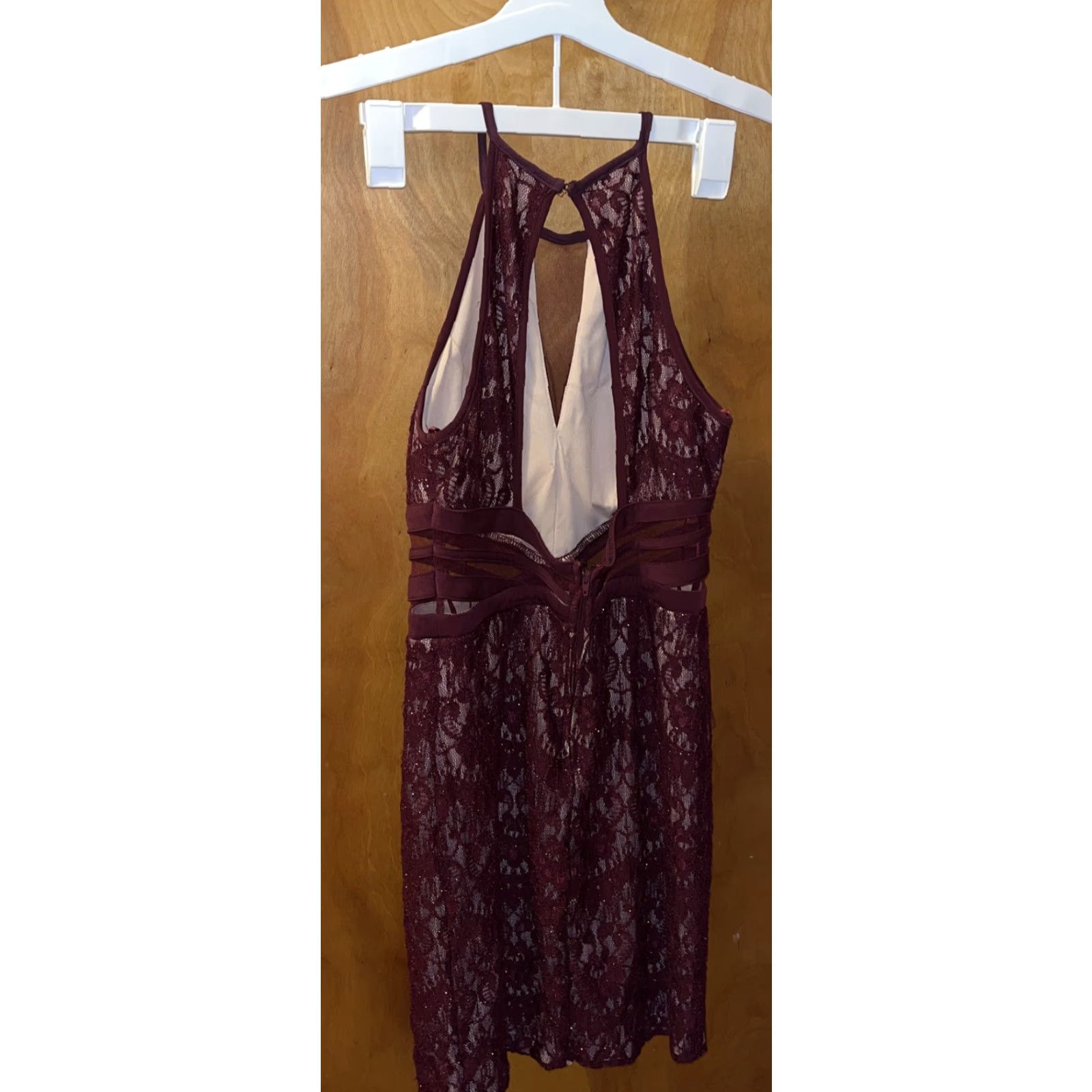 Vintage VINTAGE City Studio Burgundy Lace Club Dress Size 3 Women Short Sleeveless Halter Party Mini Size XS / US 0-2 / IT 36-38 - 6 Thumbnail