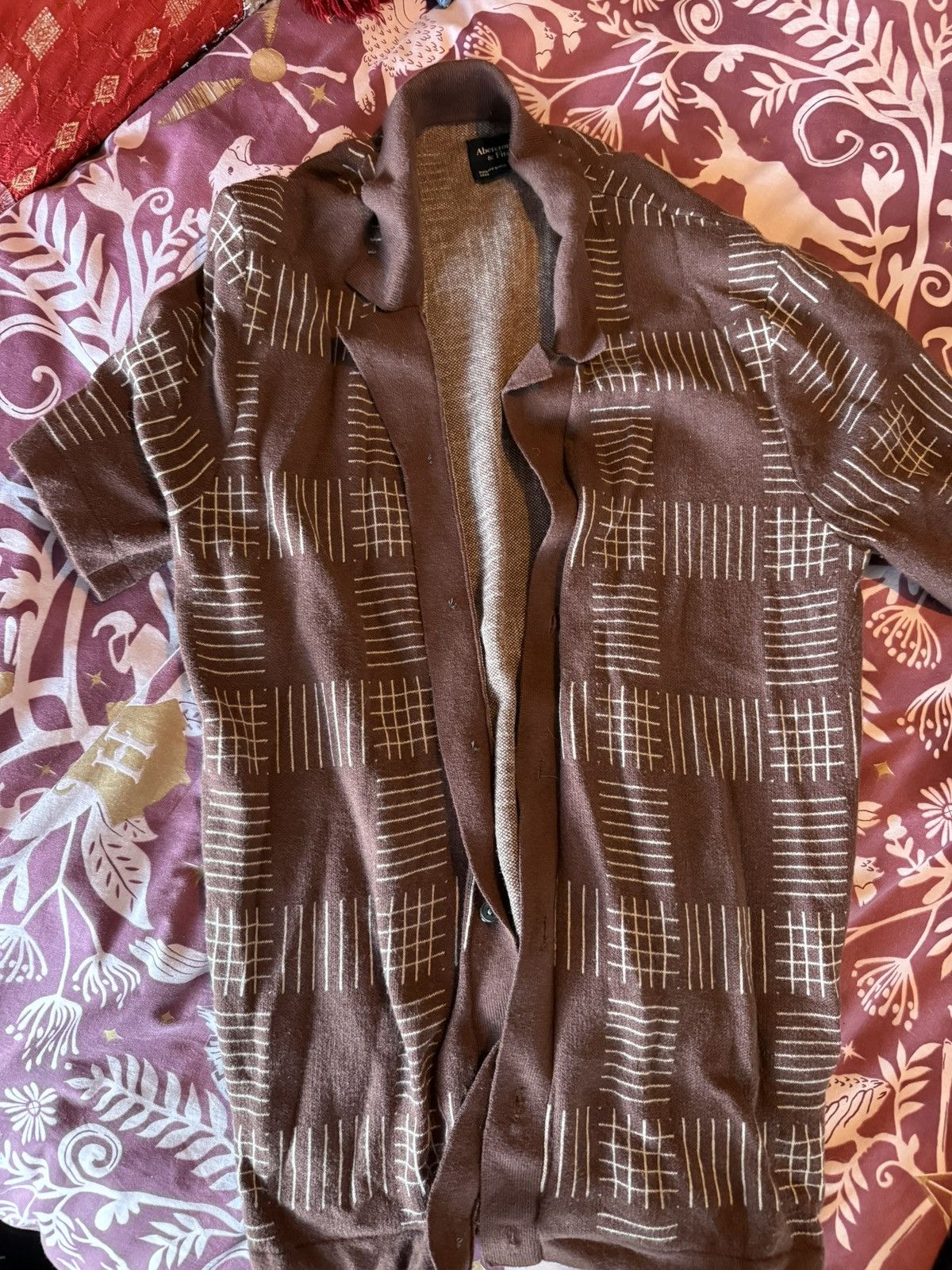 Abercrombie & Fitch Men’s Abercrombie and Fitch brown & white striped knit Polo Size US M / EU 48-50 / 2 - 1 Thumbnail