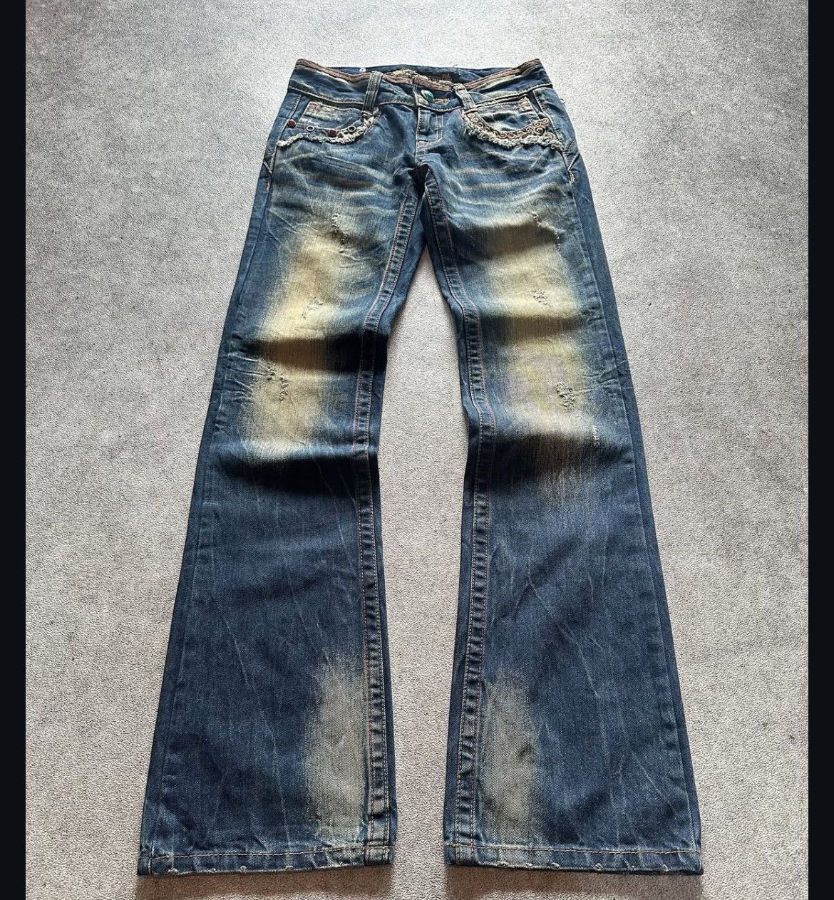 If Six Was Nine 2000s Red Pepper Mudwash Embroidery Flare Jeans y2k Lgb Size US 27 - 2 Thumbnail