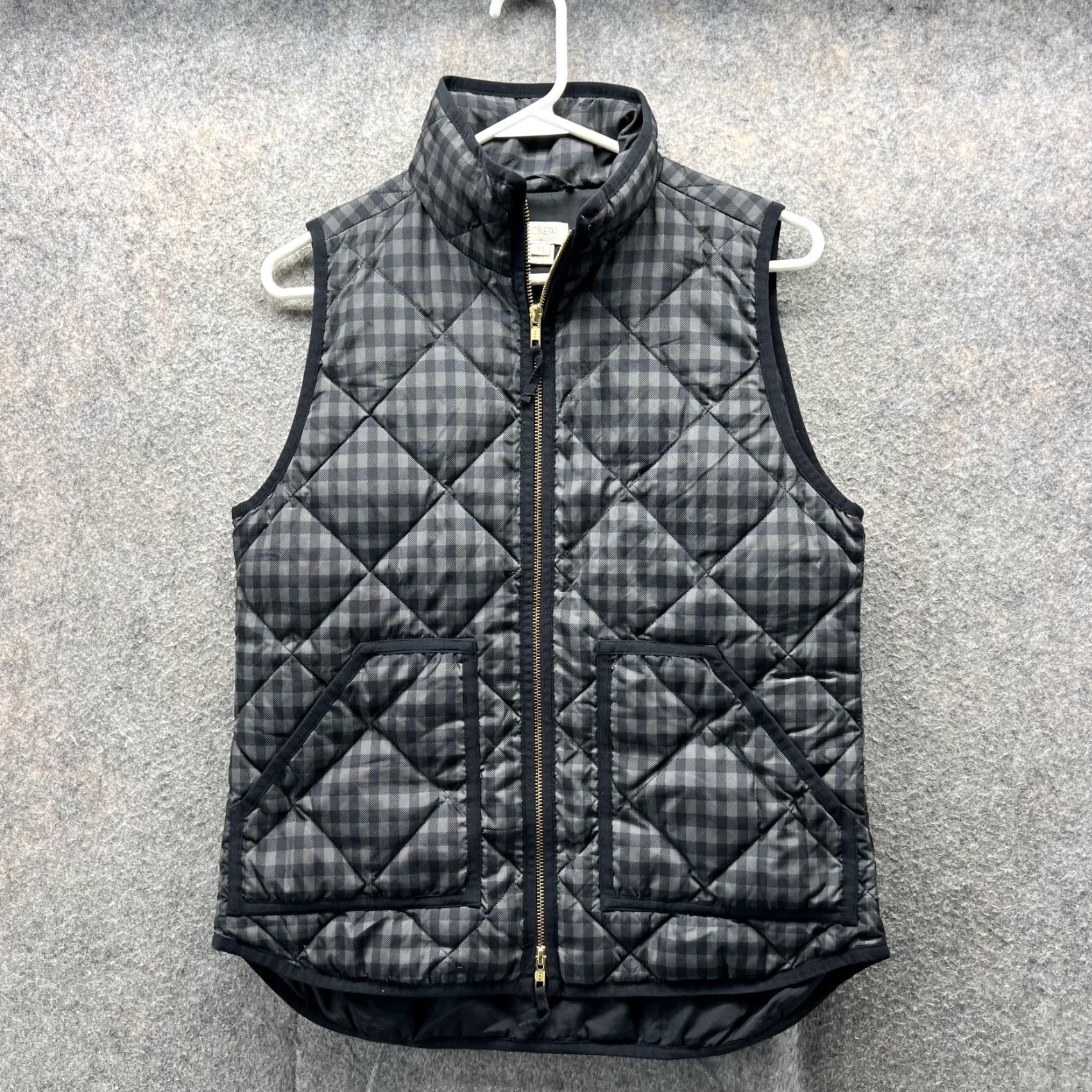 J.Crew VINTAGE J.CREW Vest Women XS Black Full Zip Puffer Sleeveless Jacket Quilted Check Gold Night? Size XS / US 0-2 / IT 36-38 - 2 Thumbnail