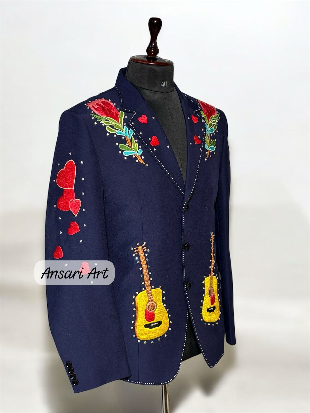 Other Men 2PC Customized Guitar, floral embroidery cocktail outfit Size 44S - 3 Thumbnail