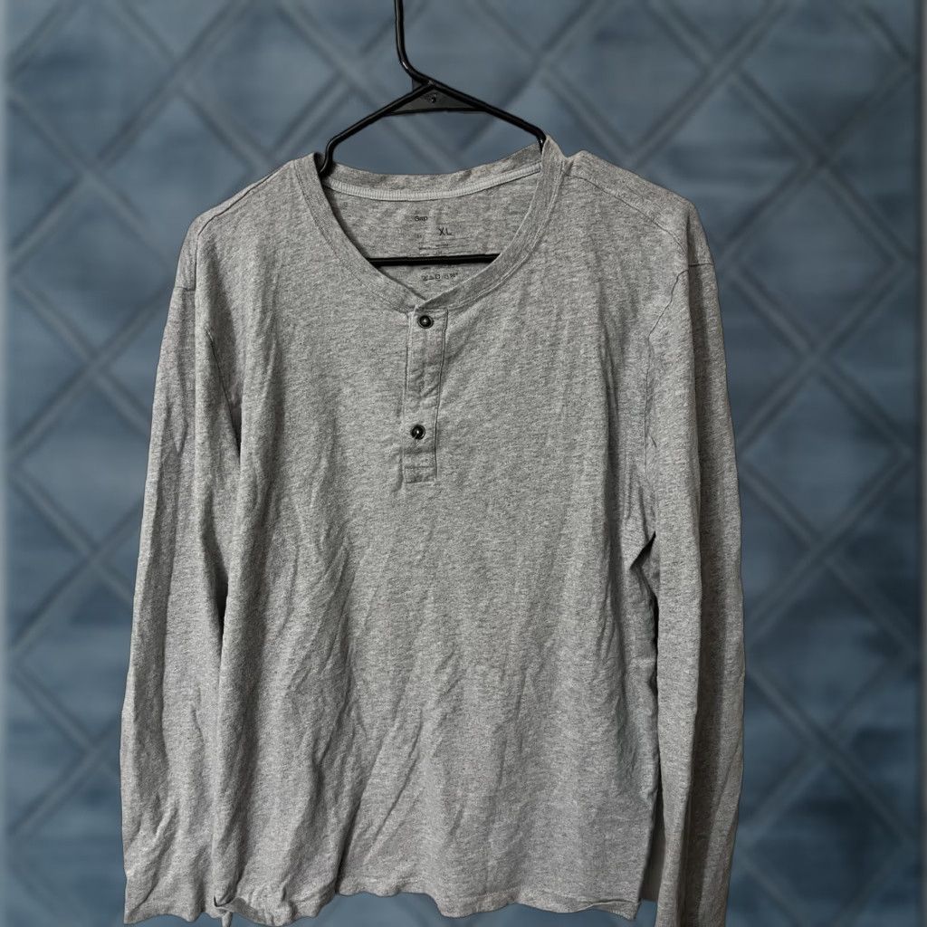 Gap GAP Sweatshirt Men XL Long Sleeve Crew Neck Pullover Henley Gray Solid Classic Size US XL / EU 56 / 4 - 1 Thumbnail