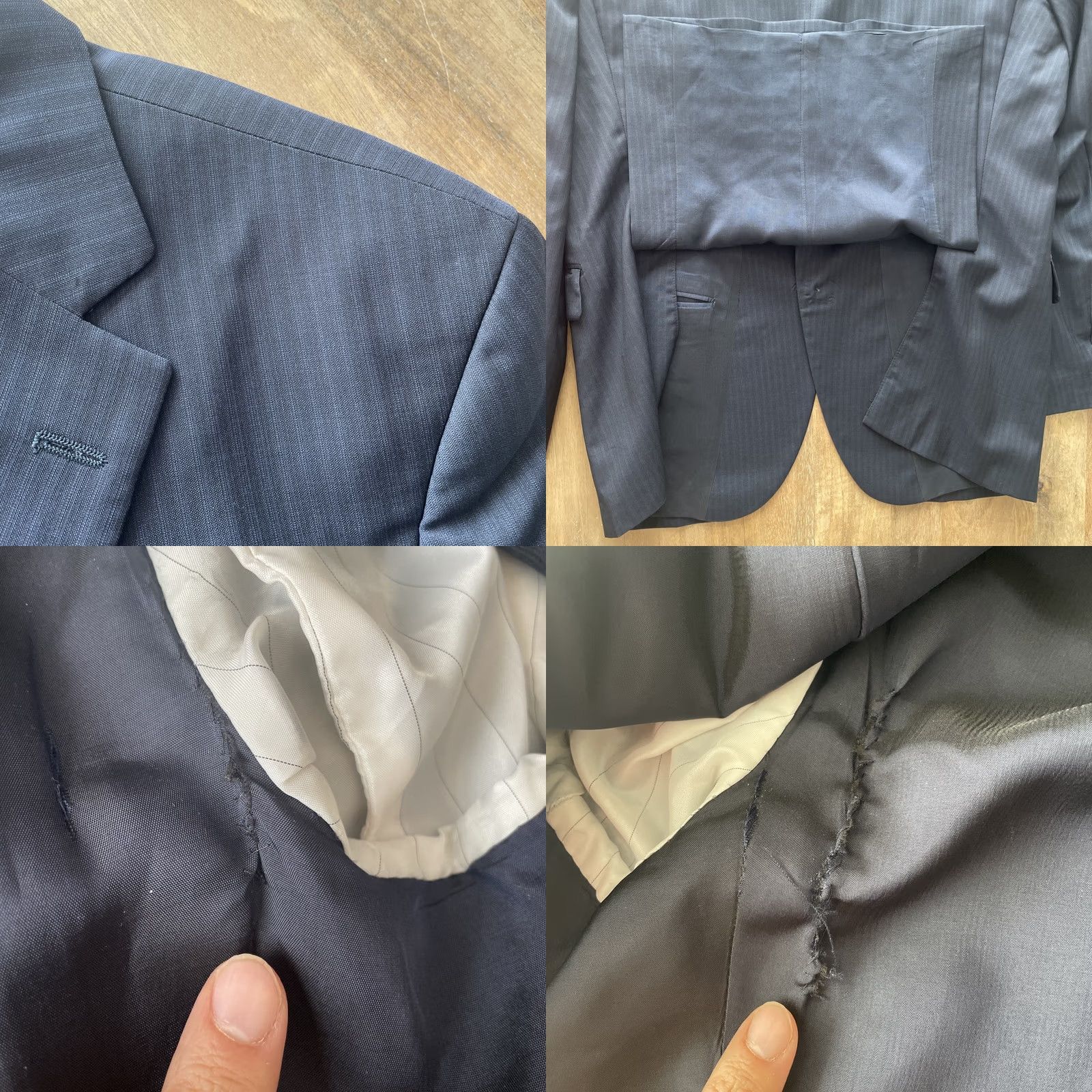 Jack Victor Jack Victor Sport Coat Blazer Mens 42R Slim Fit Pinstripe Black/Blue Size 42R - 8 Thumbnail