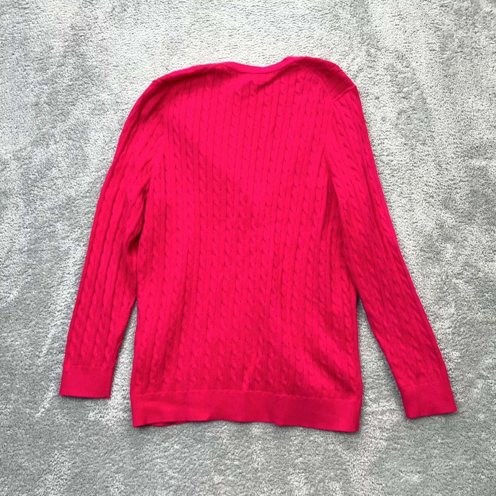 Lands' End Lands' End Cardigan Sweater Womens XL Plus Pink Cable Knit Cotton Button Front V-Neck Knit Size XL / US 12-14 / IT 48-50 - 2 Thumbnail
