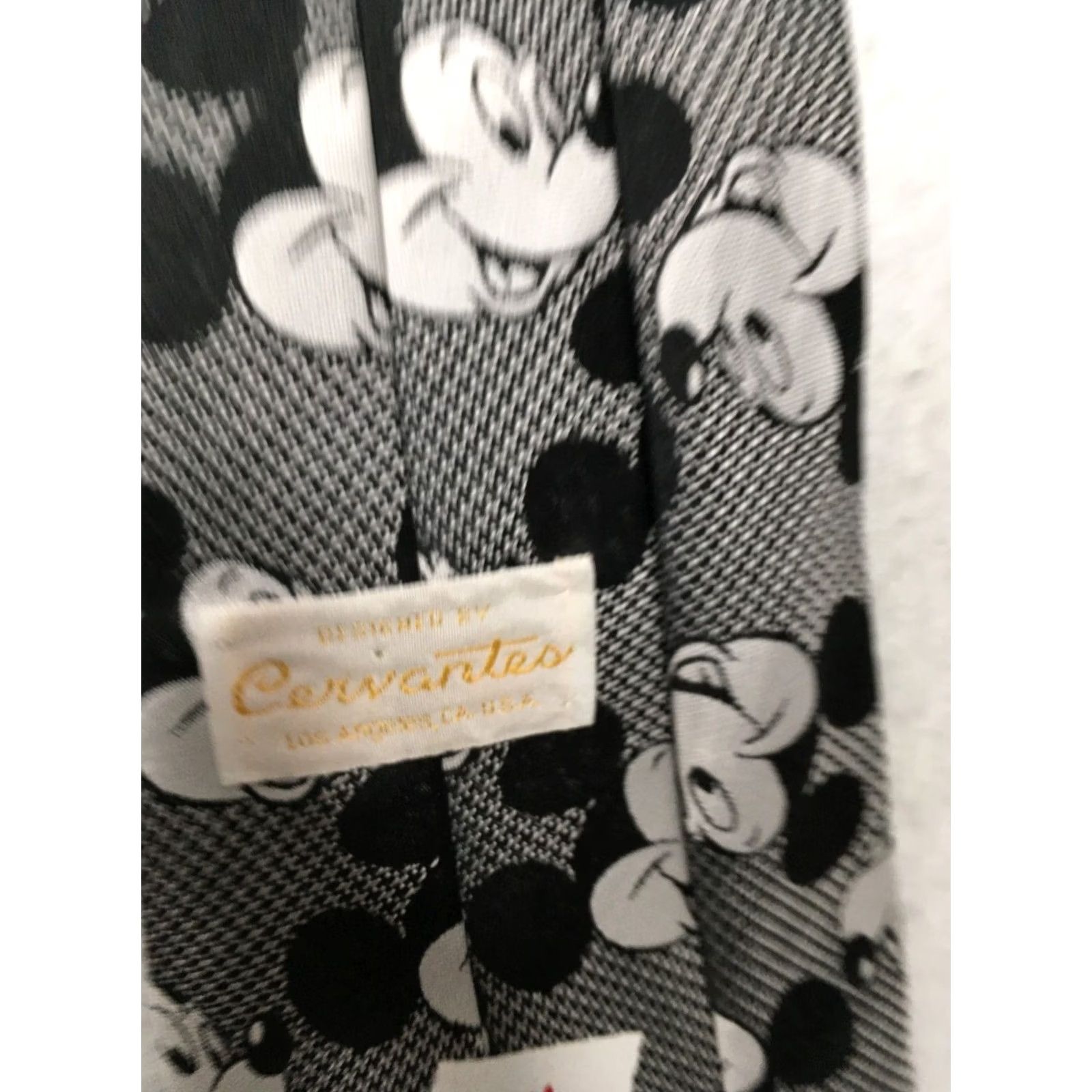 Vintage Disney Mickey Mouse Tie black white polysilk 3.5 Size ONE SIZE - 6 Thumbnail