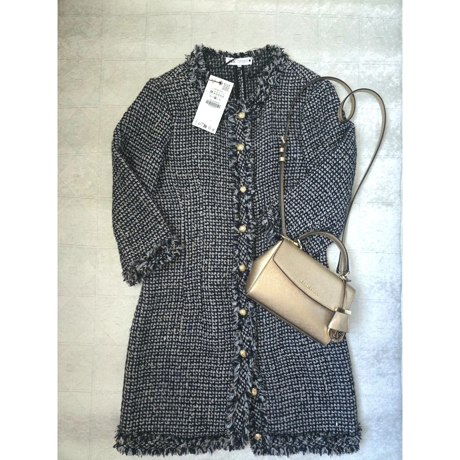 Zara ZARA Gray Wool-Blend Textured Mini Dress NWT Size L / US 10 / IT 46 - 10 Thumbnail
