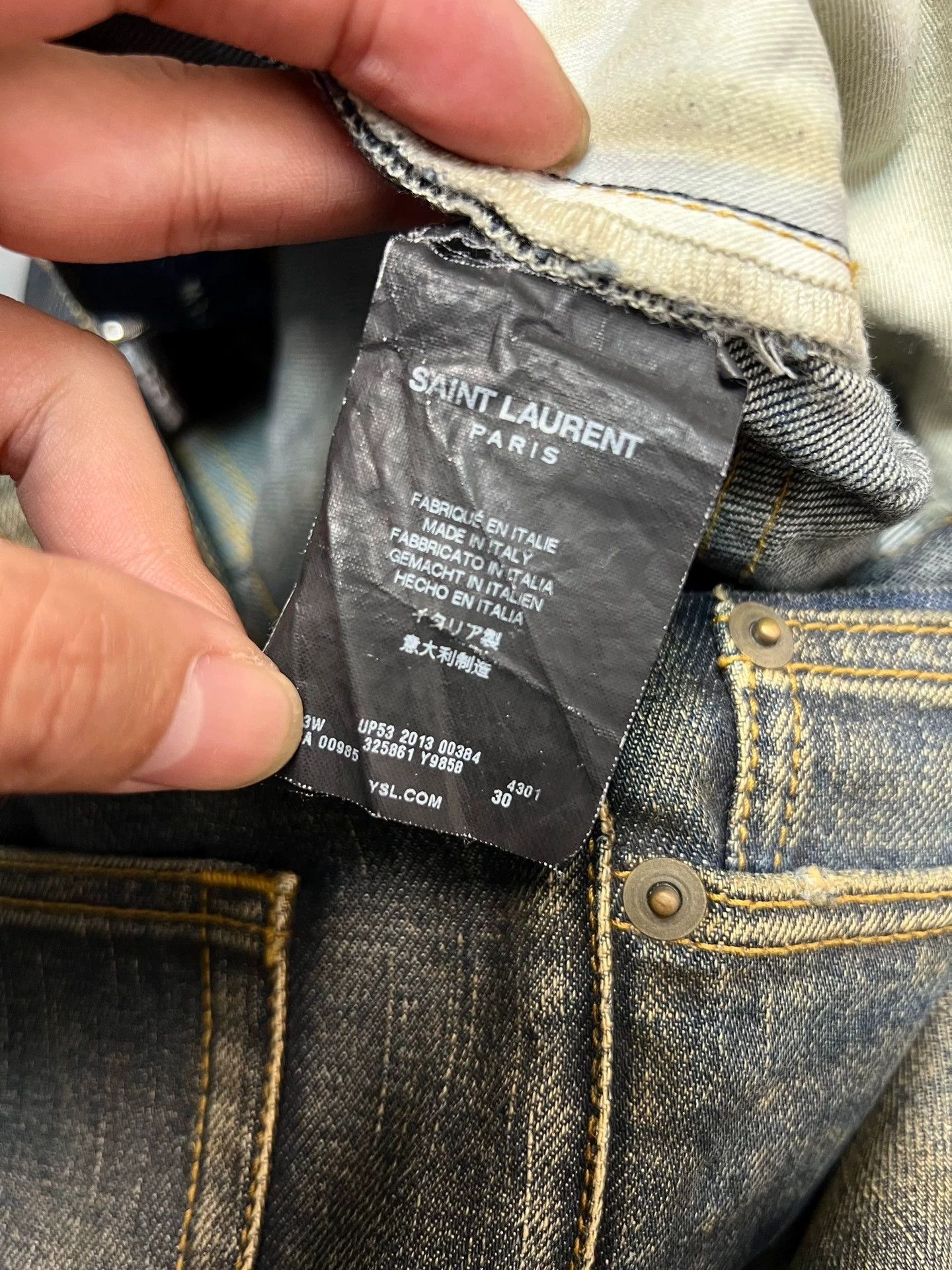 Saint Laurent Paris SLP blue yellow mud wash basic jeans Size US 30 / EU 46 - 7 Thumbnail