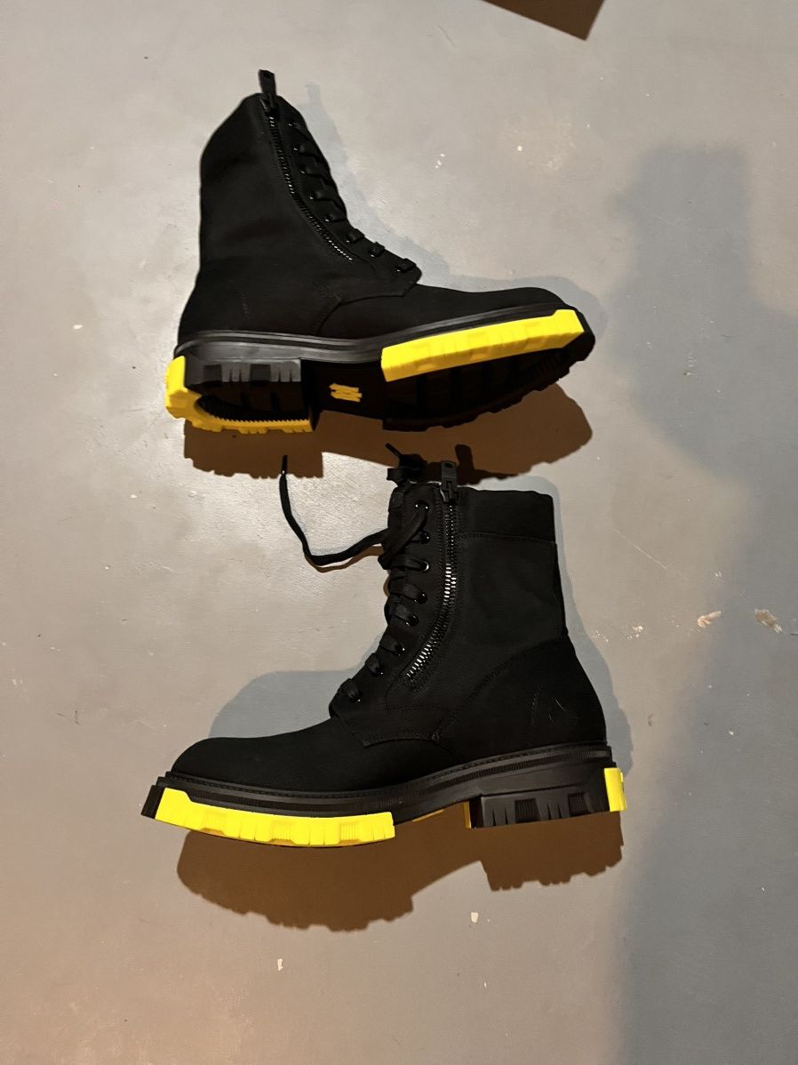 Amiri *Sample* AMIRI Black Canvas Combat Boots Neon Yellow Accents Size US 10.5 / EU 43-44 - 2 Thumbnail