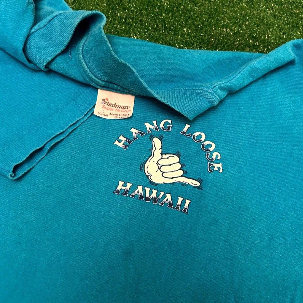 Logo 7 VINTAGE Hang Loose Hawaii Surfer Surf VTG Shirt Mens L Blue 90s 80s Beach Surf 1990s USA Shirts Mens Size US L / EU 52-54 / 3 - 3 Thumbnail