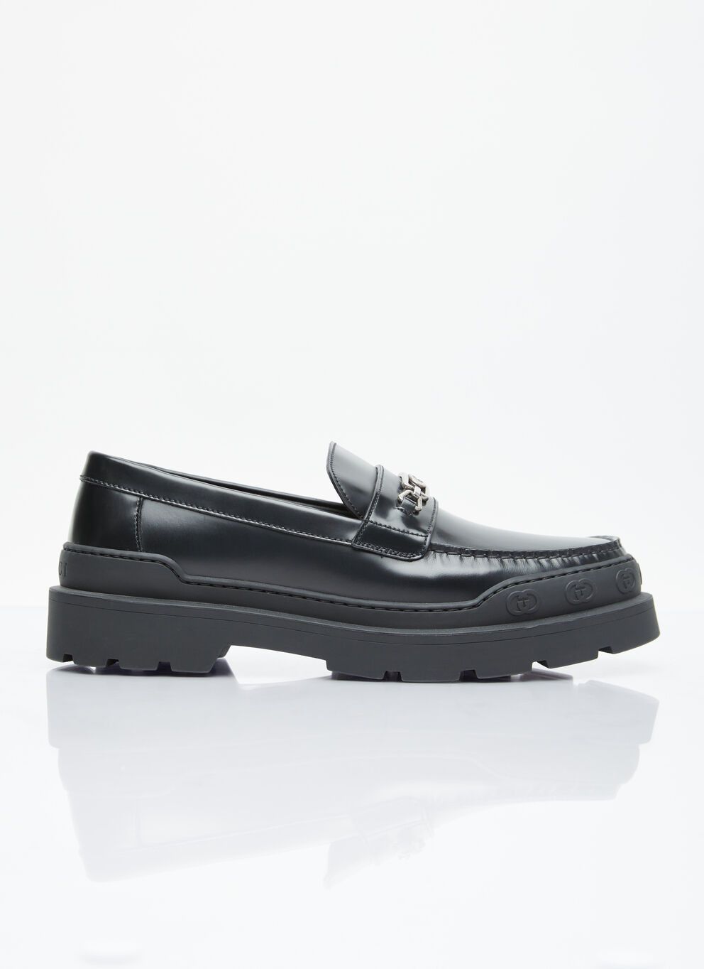 image of Gucci Interlocking G Leather Loafers in Black, Men's (Size 12)