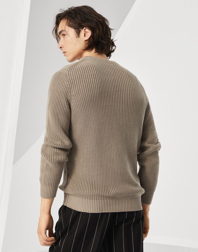 Brunello Cucinelli o1la1rc1a0326 Cotton Half English Rib Sweater in Brown Size US XL / EU 56 / 4 - 2 Thumbnail