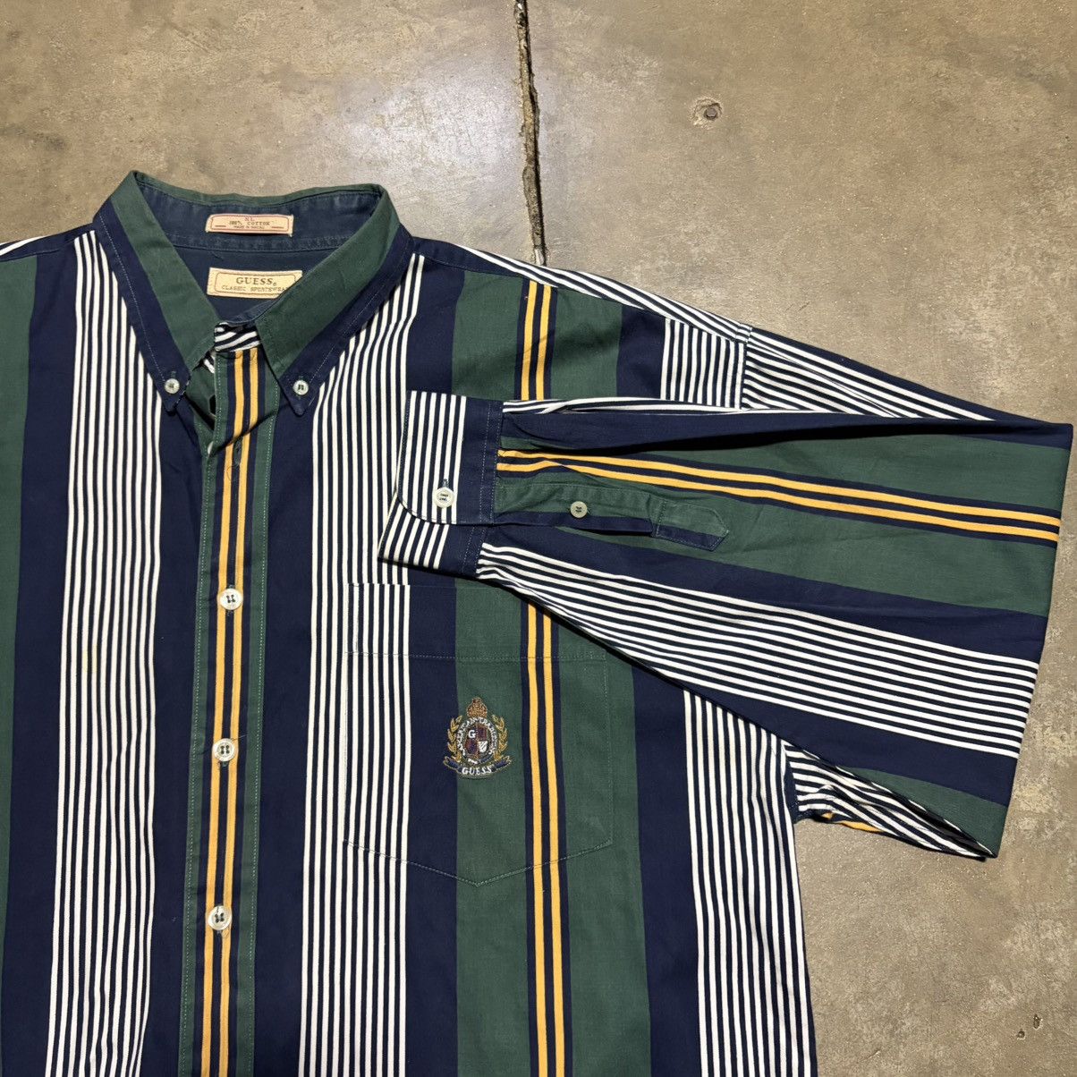 Guess Vintage Guess Button Up Polo Shirt Striped Crest Logo Preppy Size US XL / EU 56 / 4 - 1 Thumbnail