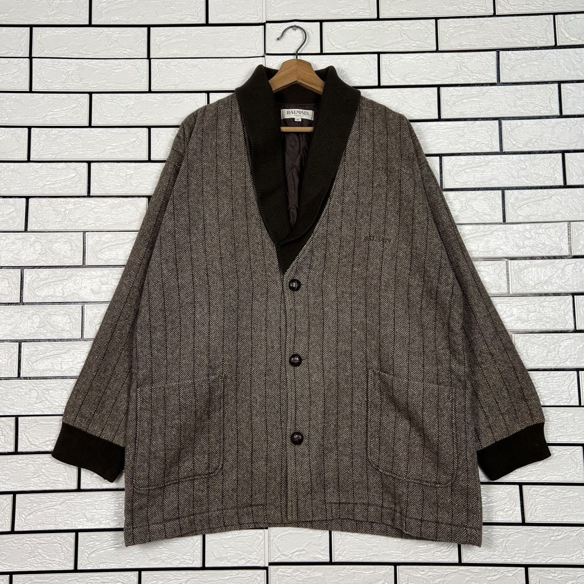 Balmain Vintage BALMAIN Herringbone Pattern Casual Jacket #4057-C184 Size US L / EU 52-54 / 3 - 1 Thumbnail