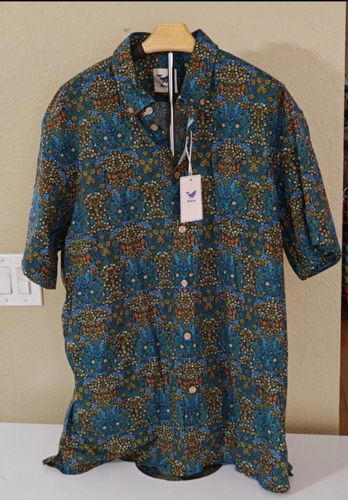 YUME YUME 1960s Yiume Men's Blue Floral Hawaiian Short Sleeve Shirt Size 48R - 5 Thumbnail