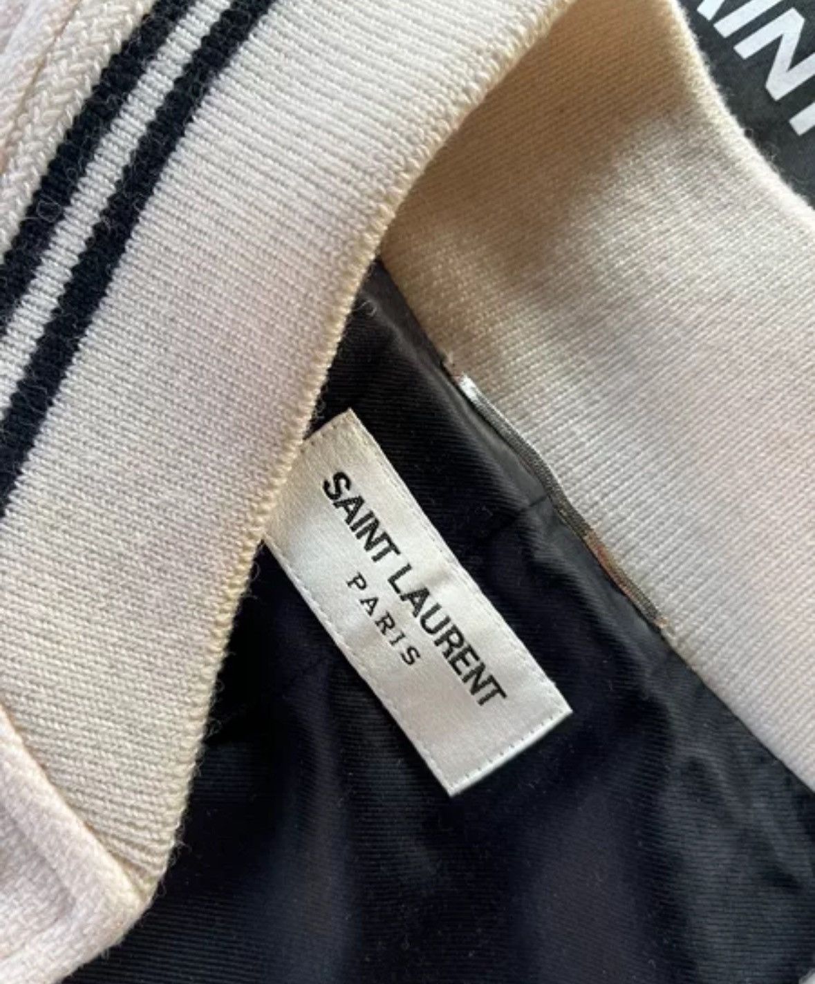 Saint Laurent Paris × Yves Saint Laurent Saint Laurent SLP22FW white patchwork Teddy baseball jacket Size US L / EU 52-54 / 3 - 4 Thumbnail