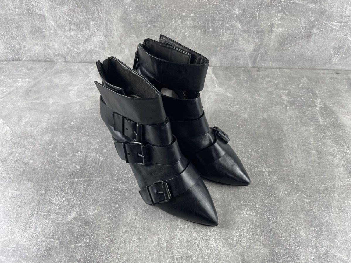 Other EL Avant Garde Leather Gothic Buckle Black Wedge Ankle Boots Size US 9 / IT 39 - 3 Thumbnail
