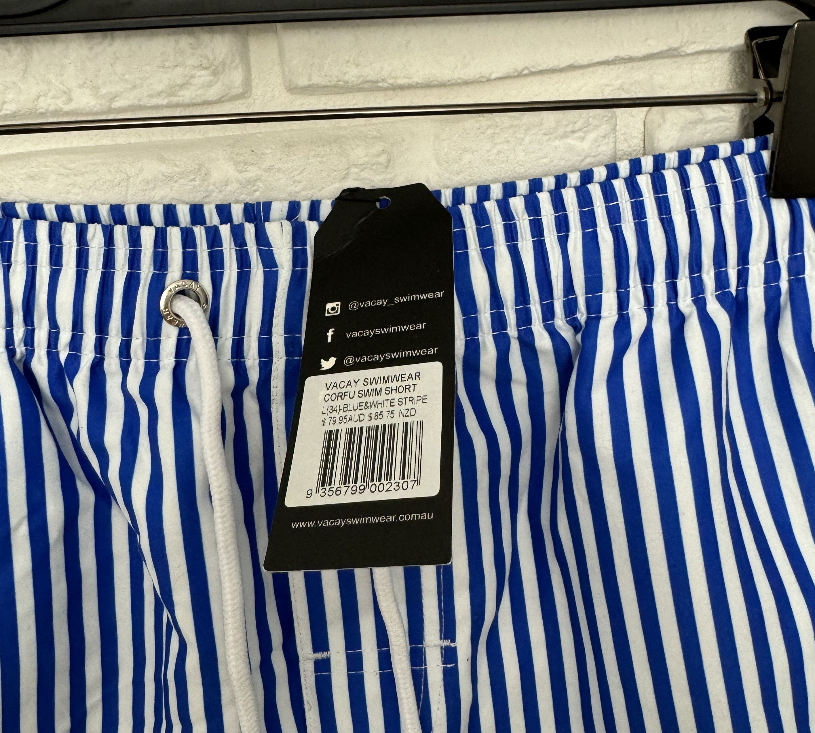 Bleach BNWT Vacay Corfu Swim Trunks White/Blue Striped Lined Size L Size US 34 / EU 50 - 5 Thumbnail