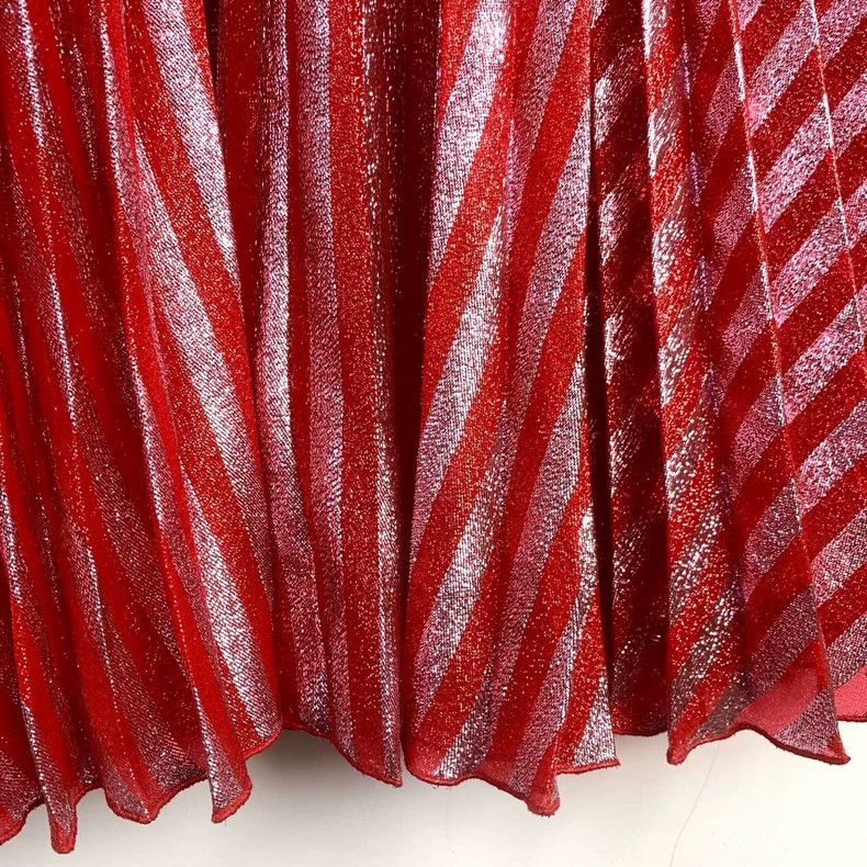 Gucci GucciSilver silk striped stitching red skirt Size 25" / US 0 / IT 36 - 4 Thumbnail
