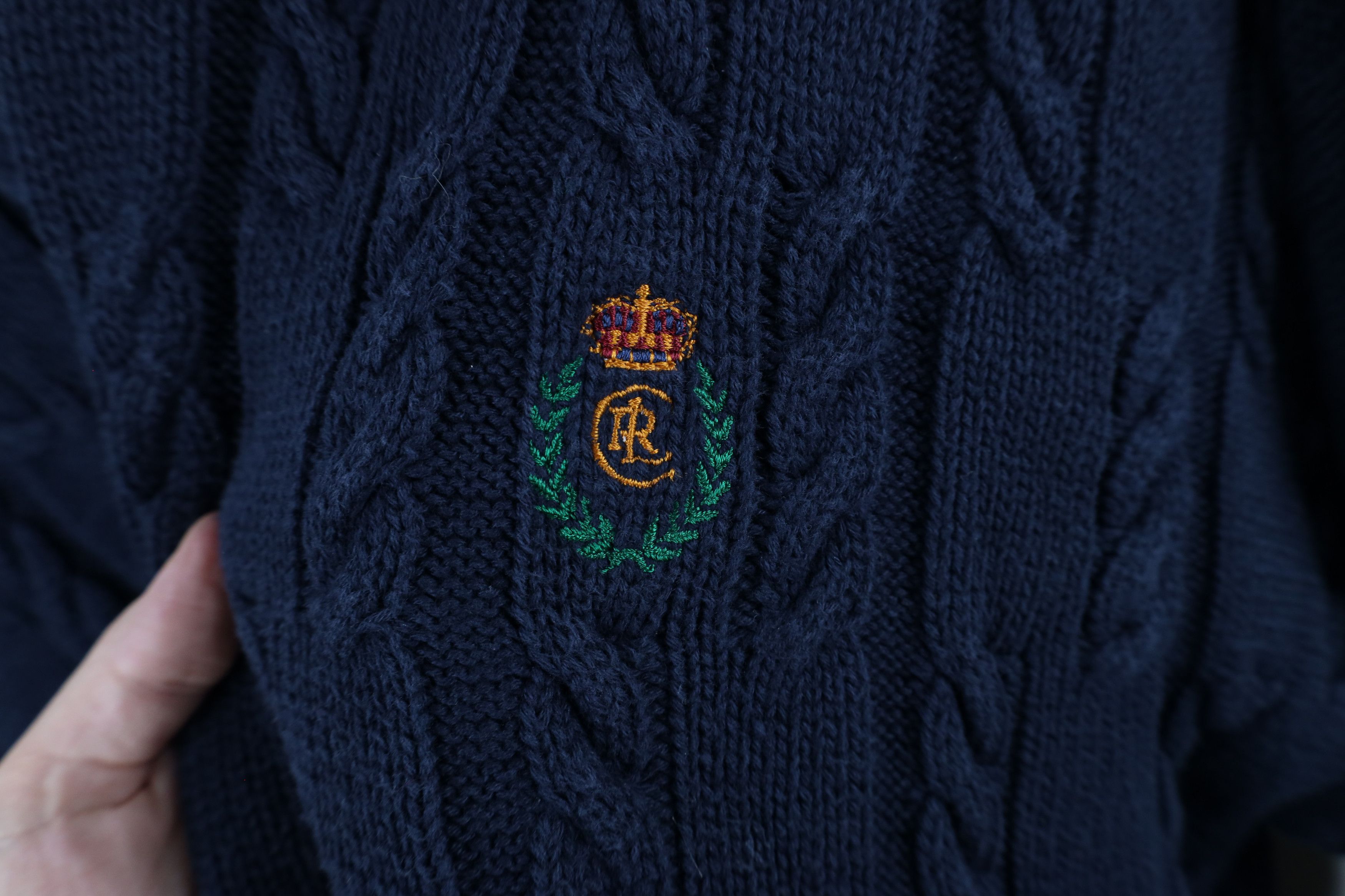 Ralph Lauren × Vintage Vintage 90s Chaps Ralph Lauren Cable Knit Crest Sweater Size US XL / EU 56 / 4 - 4 Thumbnail