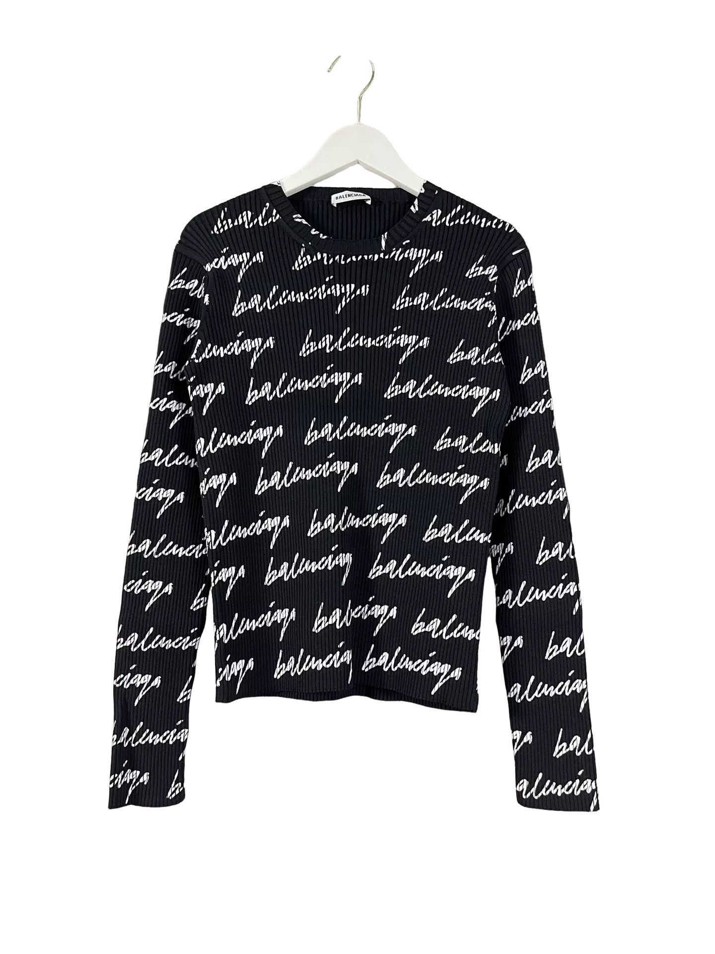 Balenciaga Balenciaga Allover Logo Ribbed Sweater Size S Size S / US 4 / IT 40 - 1 Thumbnail