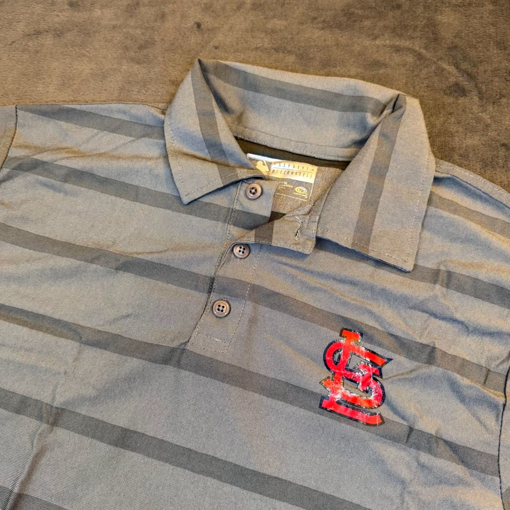 MLB VINTAGE MLB Combine St Louis Cardinals Mens Medium Grey Striped Performance Polo Shirt Size US M / EU 48-50 / 2 - 2 Thumbnail