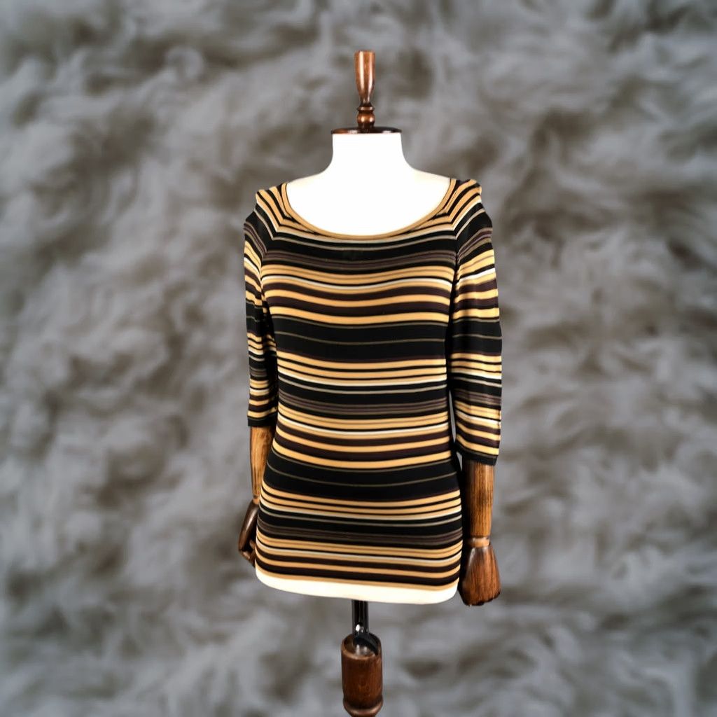 Max Mara Max Mara Blouse Striped Jersey Viscose Elastane Brown M Women's Top Regular Size M Crew/N/A Size M / US 6-8 / IT 42-44 - 1 Thumbnail