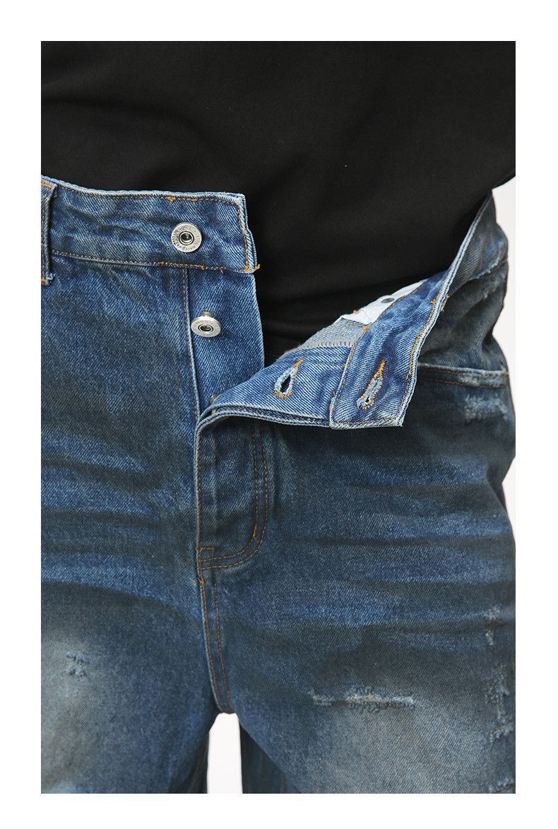 Vintage Dark Denim Hole Distressed Baggy Jeans Size US 32 / EU 48 - 7 Thumbnail