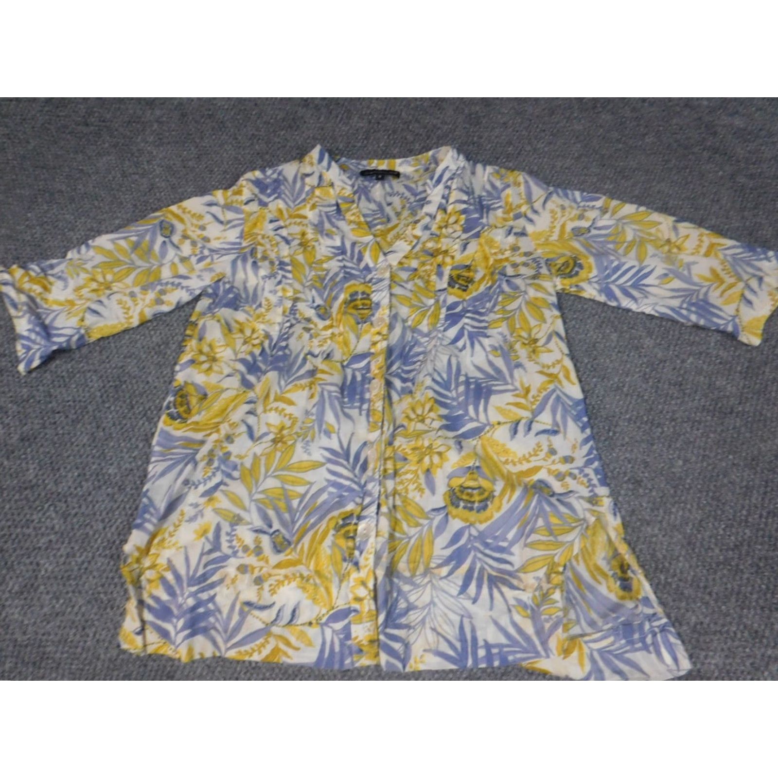 Vintage Club Z Collection Womens Blouse S Blue Floral Knit Crew Neck Pullover Stretch 3/4 Sleeve Casual Cotton Button Regular Classic Shirt Womens Size S / US 4 / IT 40 - 2 Thumbnail