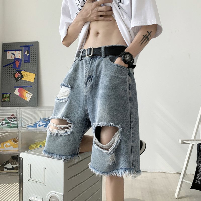 Japanese Brand Men's retro ripped and frayed denim shorts Size US 32 / EU 48 - 2 Thumbnail
