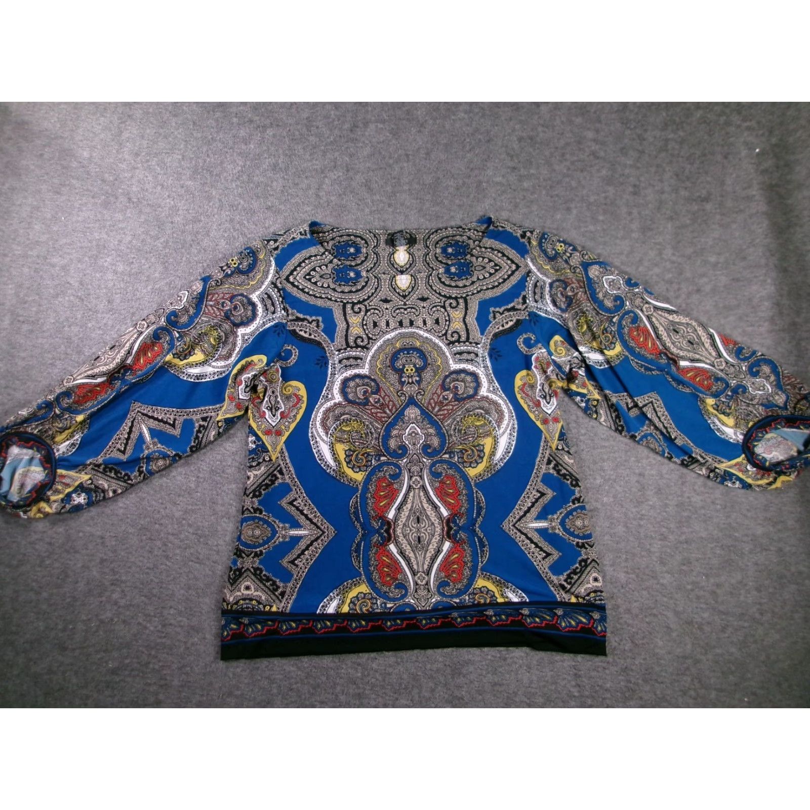 Alfani Alfani Blouse Womens XL Blue Paisley Long Sleeve Pullover Stretch Elastic Cuff Shirt Size XL / US 12-14 / IT 48-50 - 2 Thumbnail