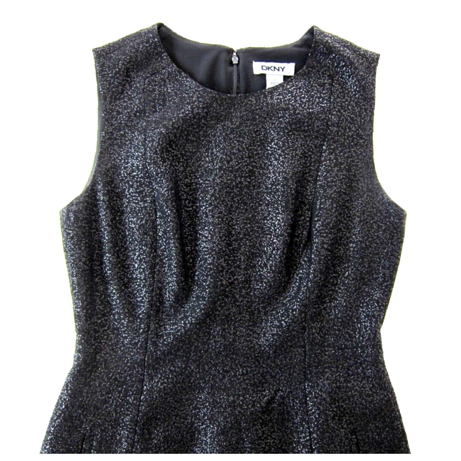 DKNY VINTAGE DKNY Black Shimmer Sleeveless Straight Sheath Tunic Work Party Dress Women 2 Size XS / US 0-2 / IT 36-38 - 3 Thumbnail