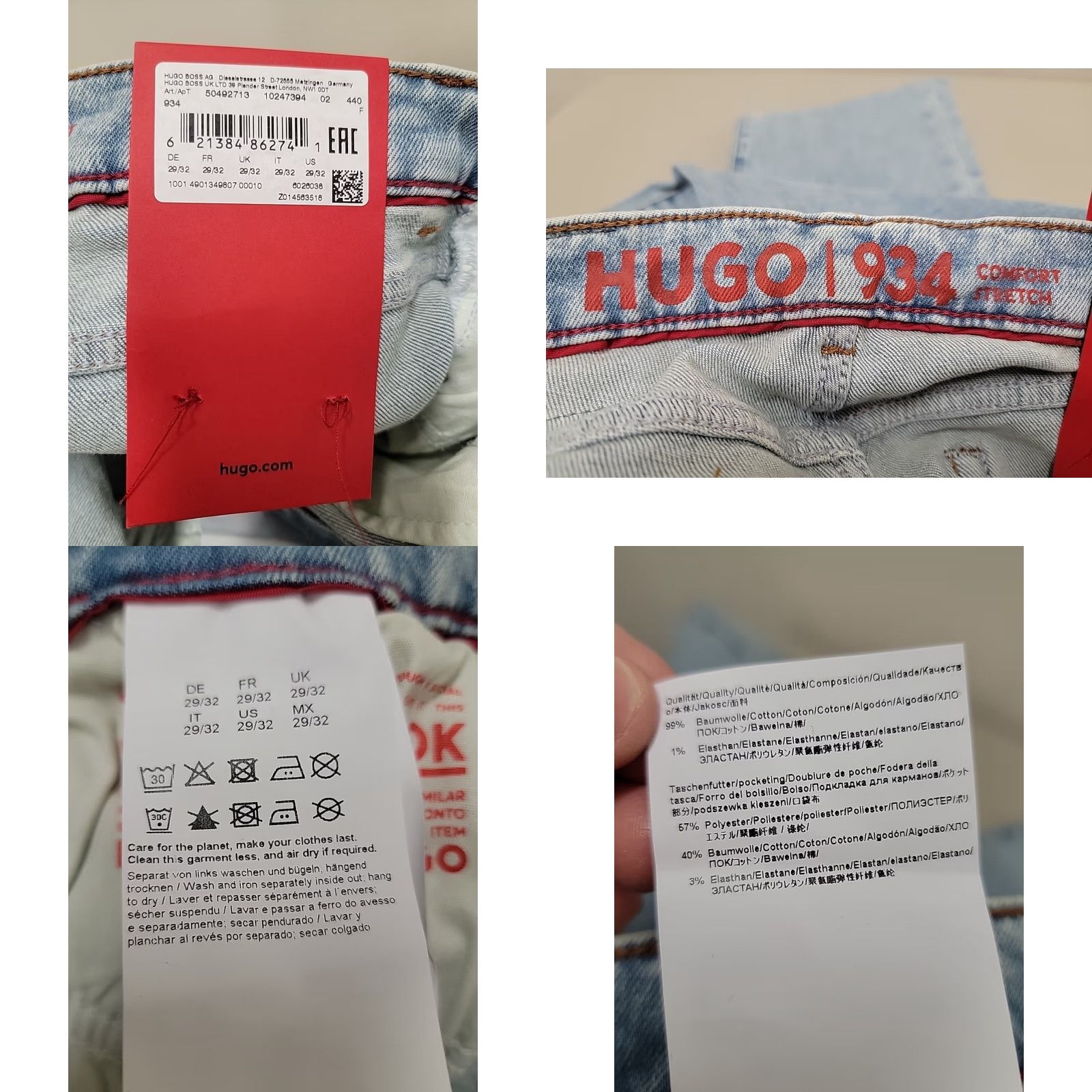 Hugo Boss NWT HUGO BOSS Jeans 29x32 Regular Fit 5-Pocket Denim Blue Mens Regular Fit Stretch 934 Size 29x32 Size US 29 - 10 Thumbnail