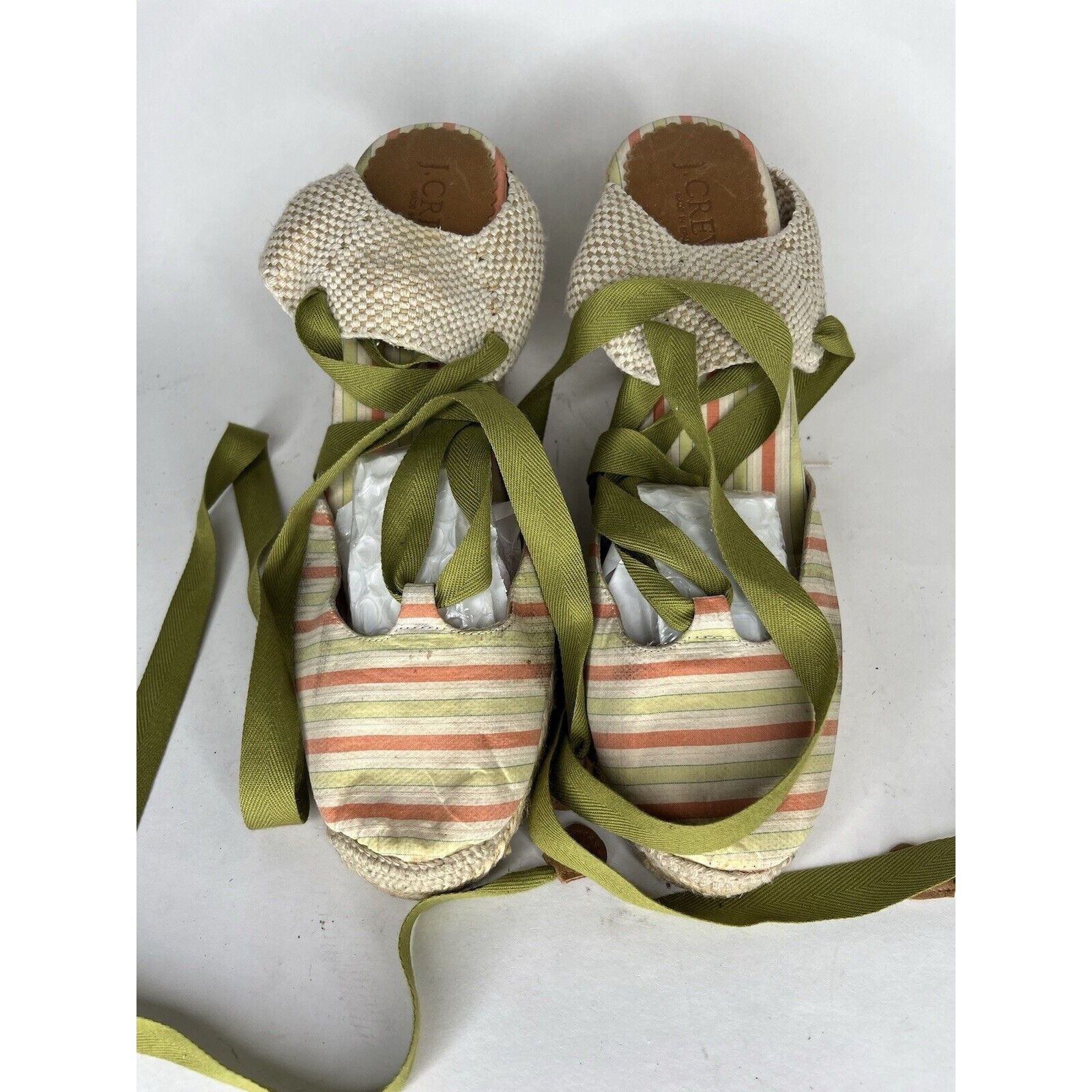 Other J. Crew Beige Fabric Striped Green Lace Espadrilles Wedges W Size US 8 / IT 38 - 14 Thumbnail