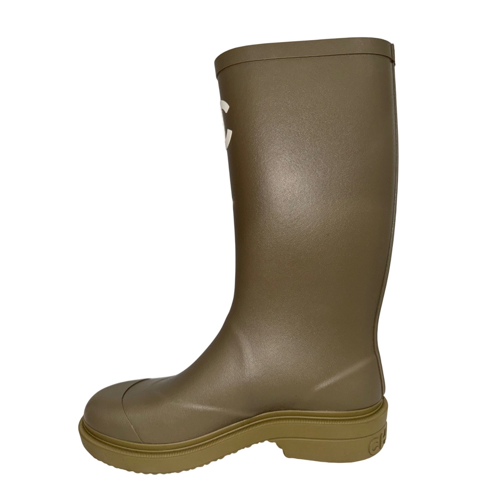 Chanel Dark Beige Moss Green White CC Logo High Rubber Rain Boot 42 Size US 12 / IT 42 - 10 Thumbnail