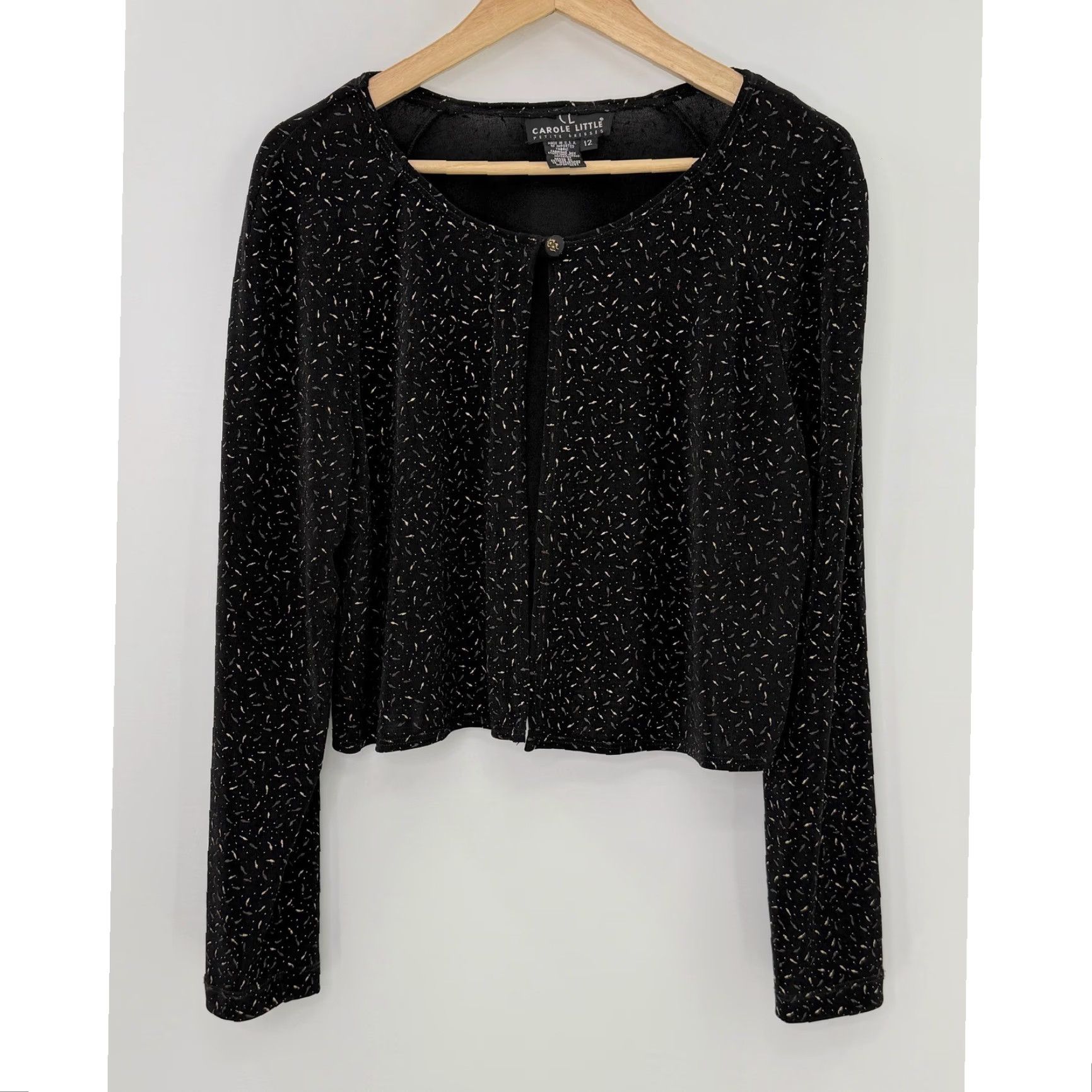 Vintage VINTAGE Carole Little Black Metallic Gold Accent Crop Cardigan Jacket Strech Sz 12 USA Size XL / US 12-14 / IT 48-50 - 2 Thumbnail