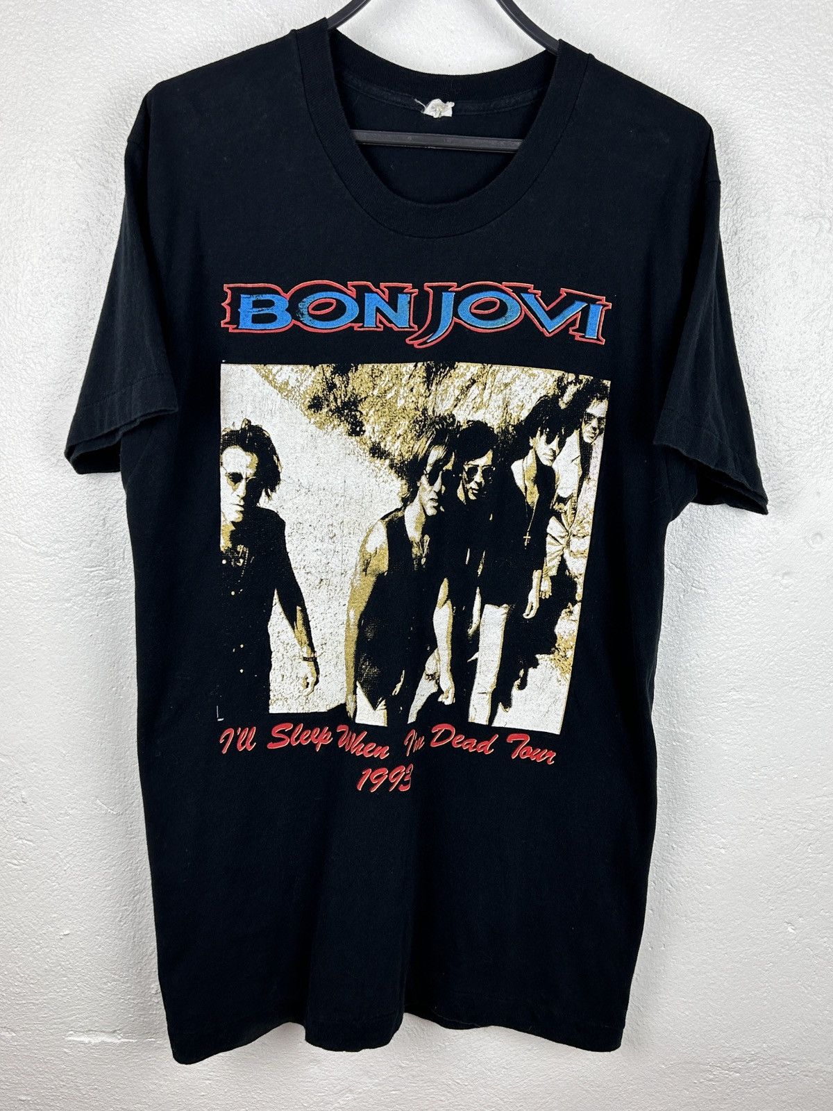 image of Band Tees x Bon Jovi 90's Vintage Bon Jovi 1993 I'll Sleep When I'm Dead T-Shirt in Black (Size Lar