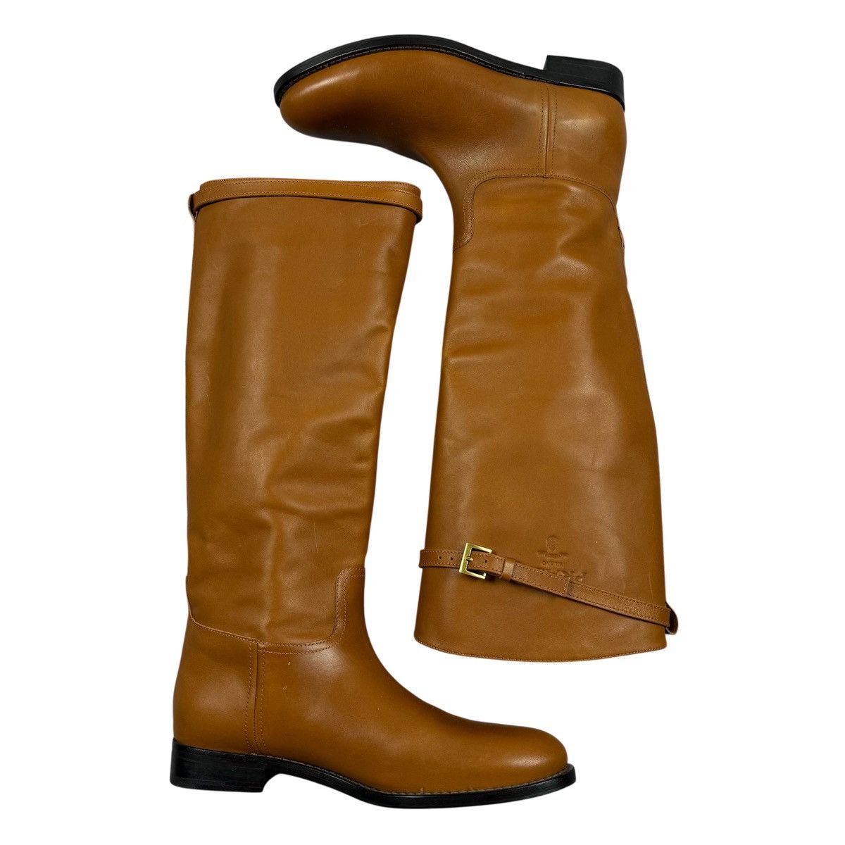 Prada PRADA Camel Leather Logo Belted Knee-High Riding Boots Size US 9 / IT 39 - 4 Thumbnail