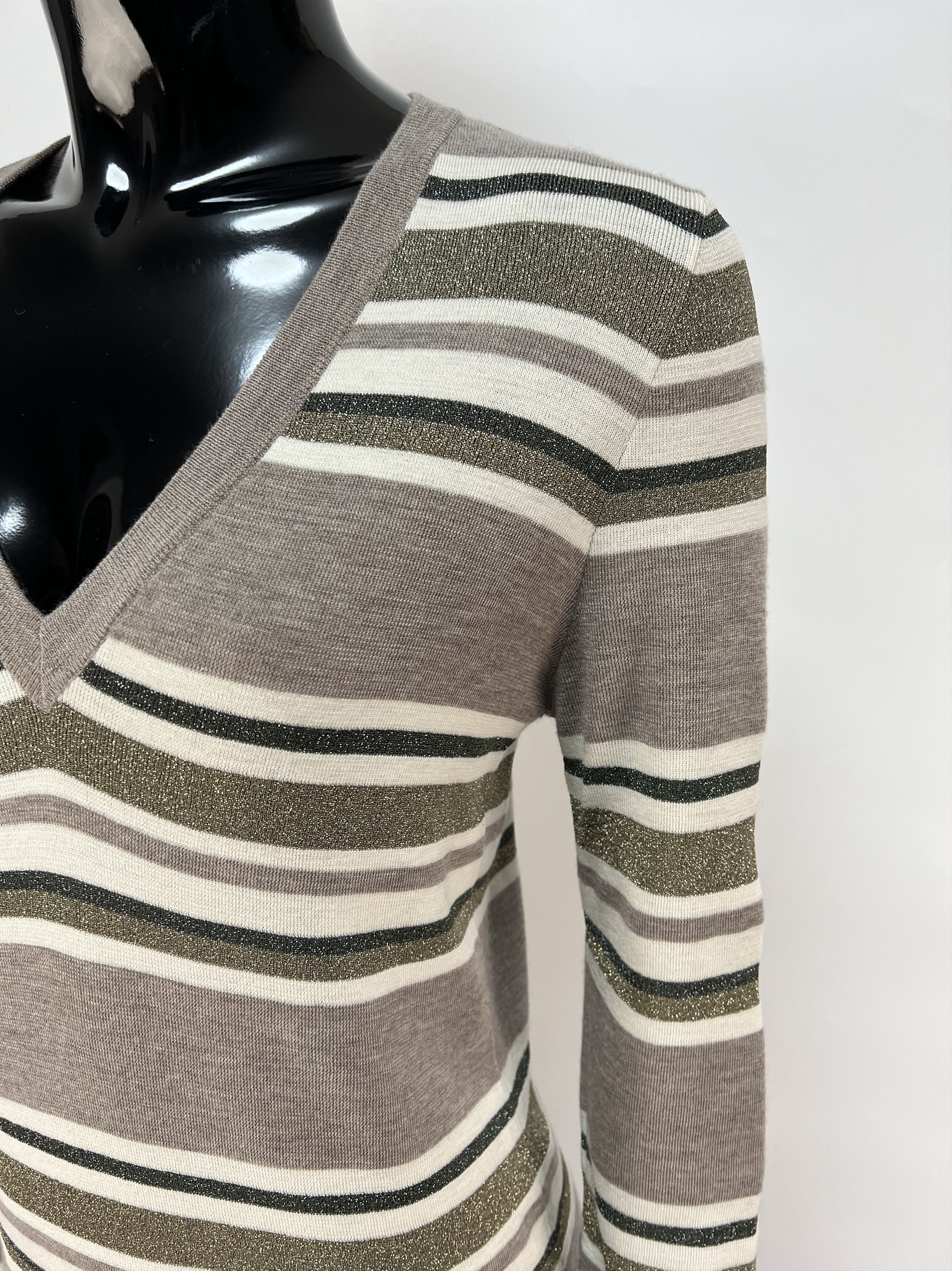 Brunello Cucinelli Brunello Cucinelli Wool Cashmere Striped V-Neck Sweater Size L / US 10 / IT 46 - 7 Thumbnail