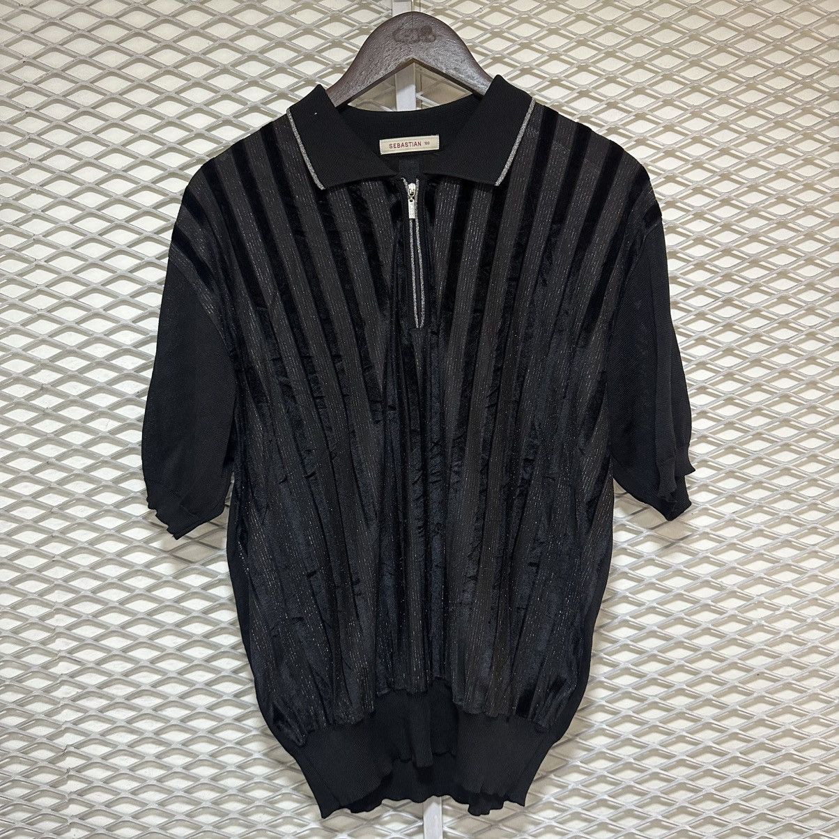 In The Attic Sebastian Striped Glitter Halfzip Golf Shirt Size US M / EU 48-50 / 2 - 2 Thumbnail