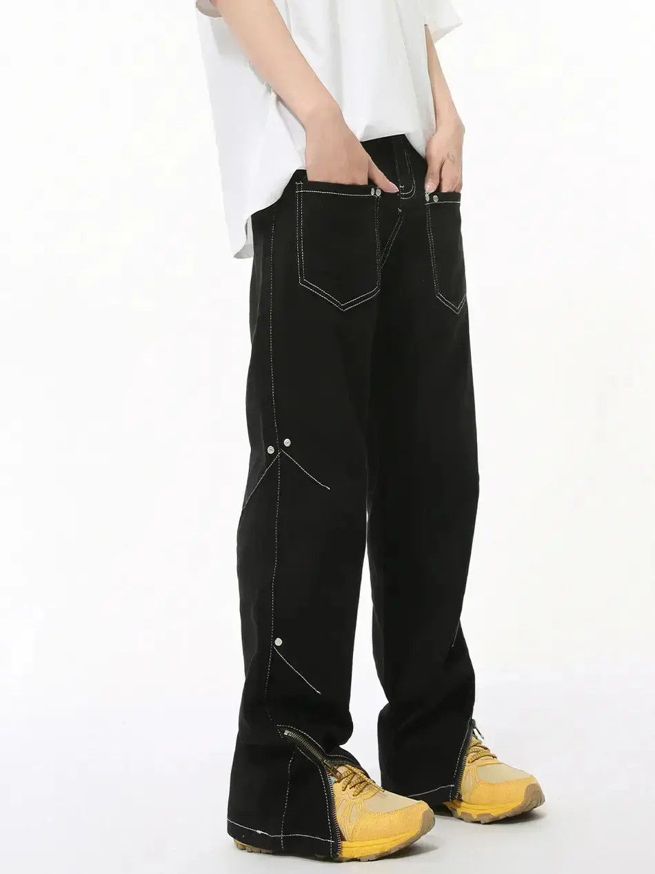 Japanese Brand Retro loose pocket patchwork zipper jeans Size US 32 / EU 48 - 1 Thumbnail