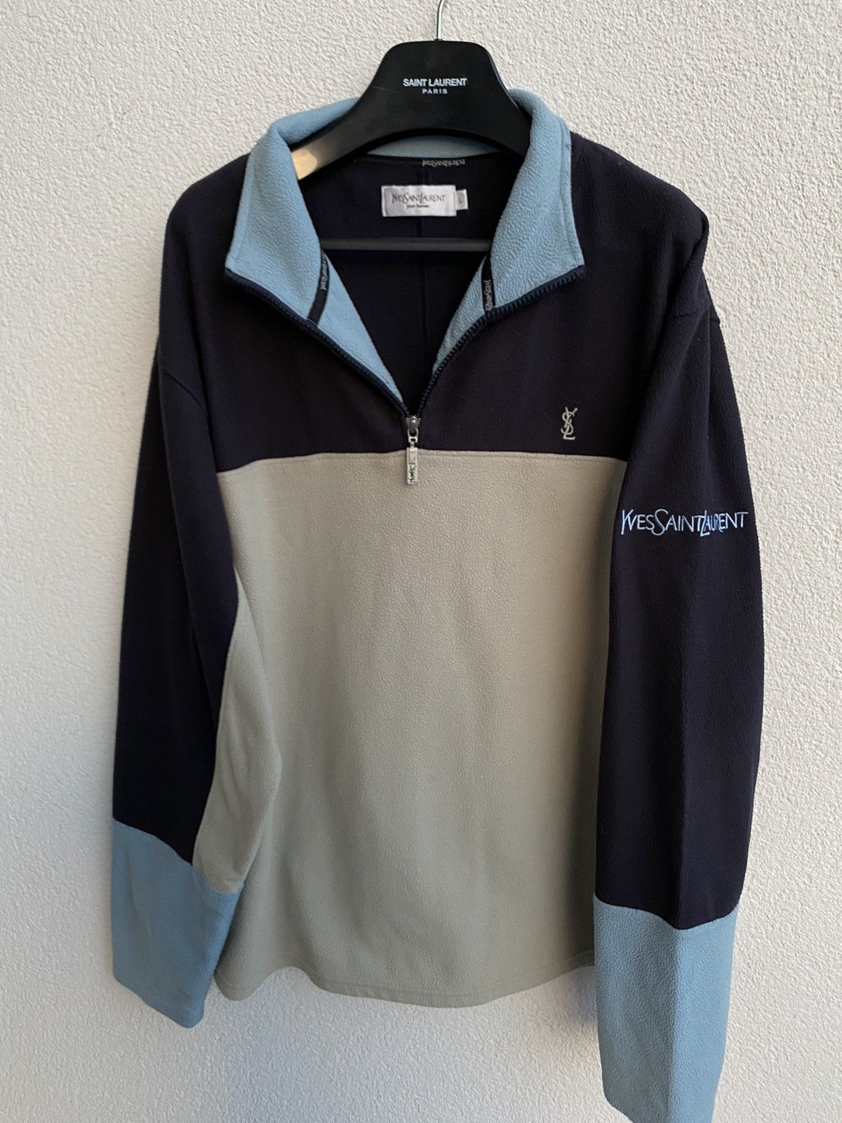 Yves Saint Laurent Fleece YSL Sweatshirt 1/4 Quarter Zip Beige Vintage Sweater Size US L / EU 52-54 / 3 - 2 Thumbnail