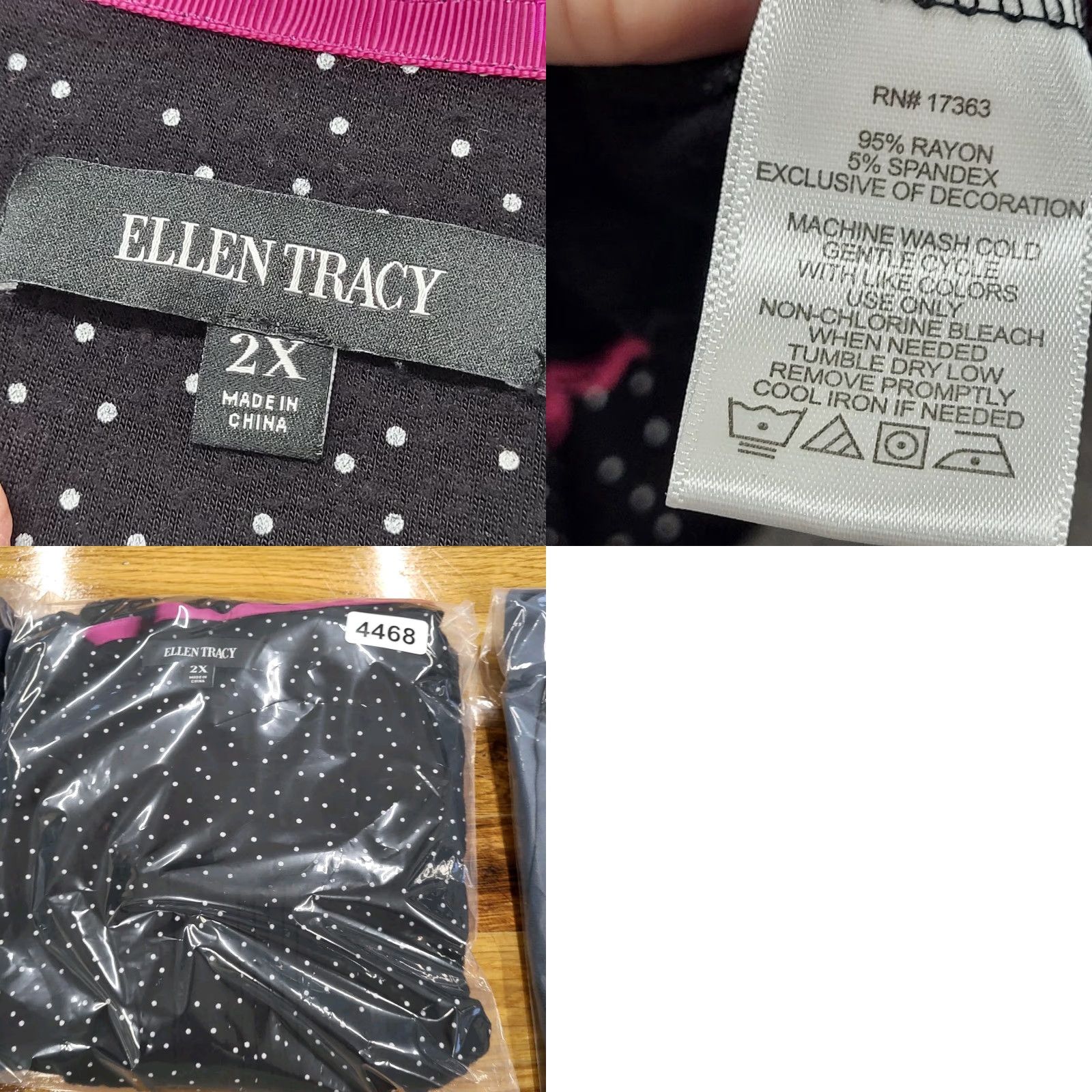 Ellen Tracy Ellen Tracy Blouse Women's 2X Polka Dot Long Sleeve Shirt Black/Pink Trim Casual Women’s Shirt Size XXL / US 16-18 / IT 52-54 - 9 Thumbnail
